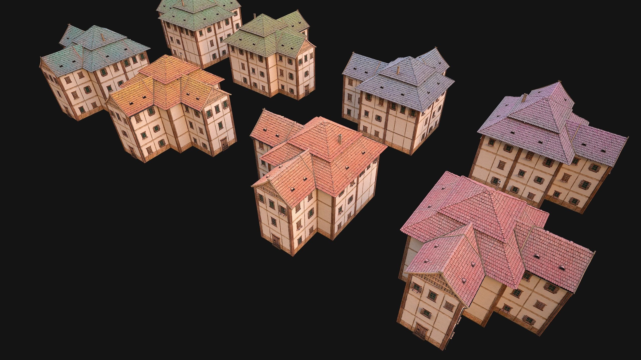 Medieval Pack of Town Houses 3D Model Collection_24