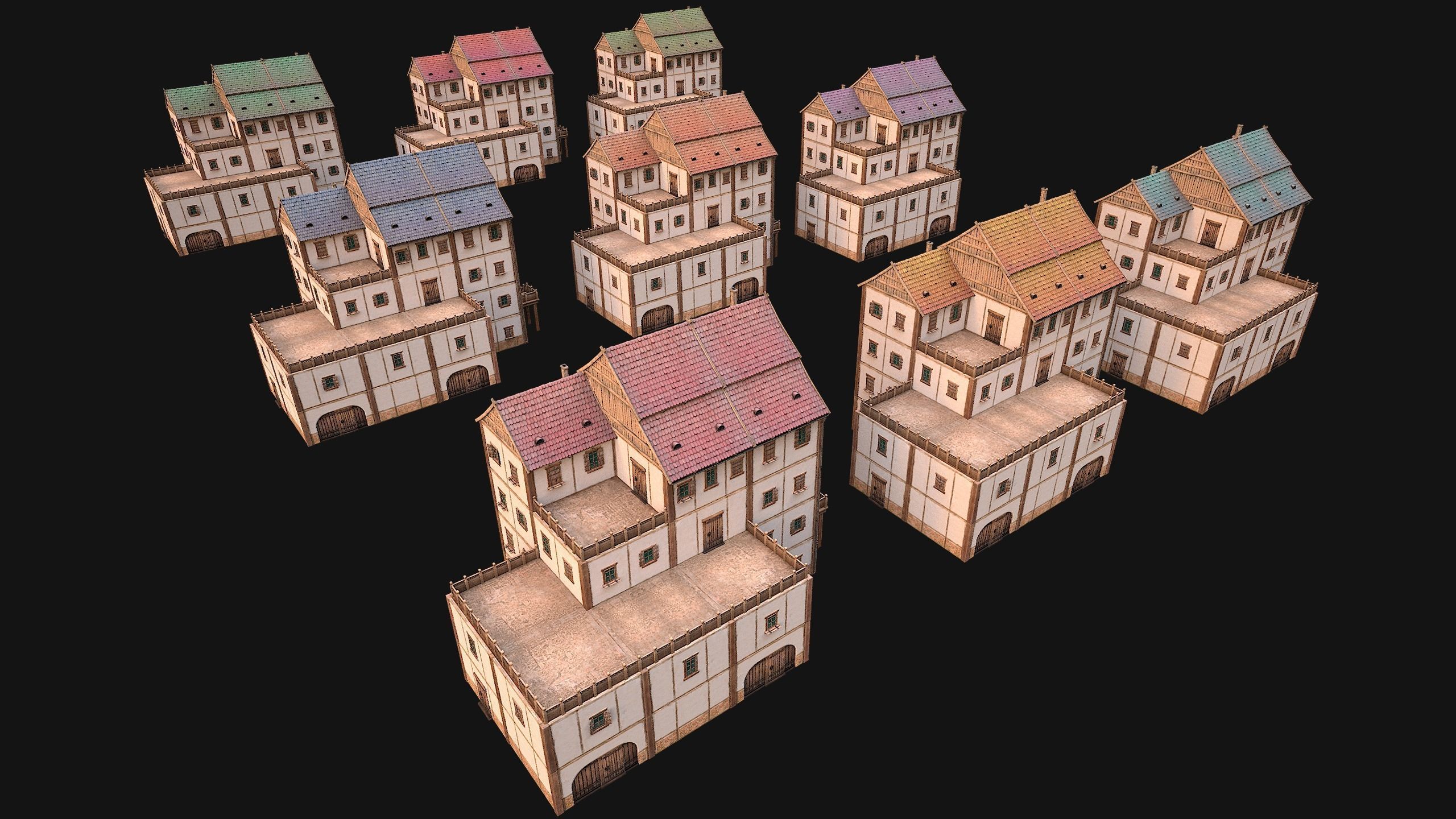 Medieval Pack of Town Houses 3D Model Collection_57
