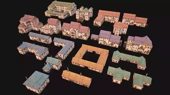 Medieval Pack of Town Houses 3D Model Collection