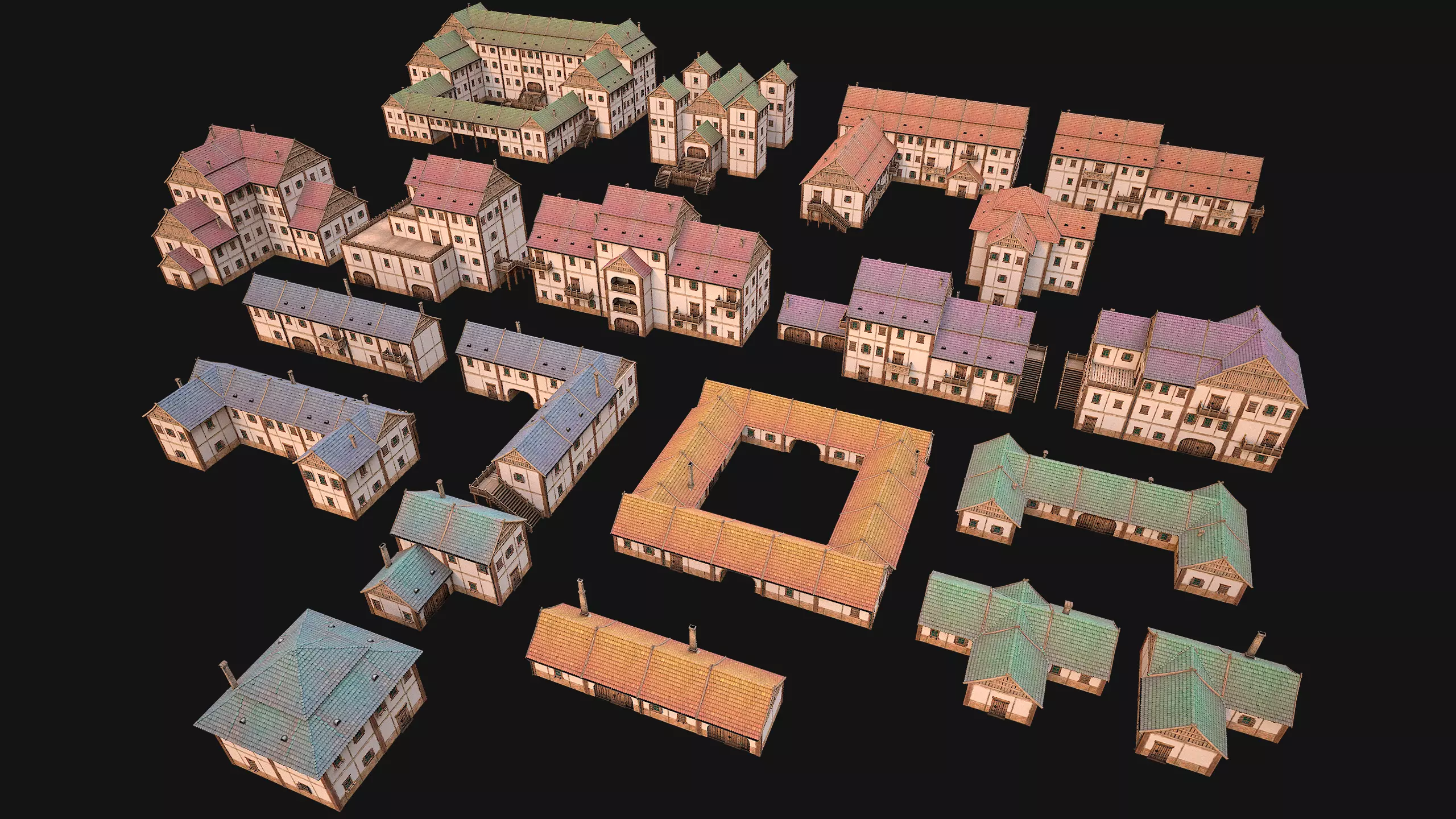 Medieval Pack of Town Houses 3D Model Collection_0