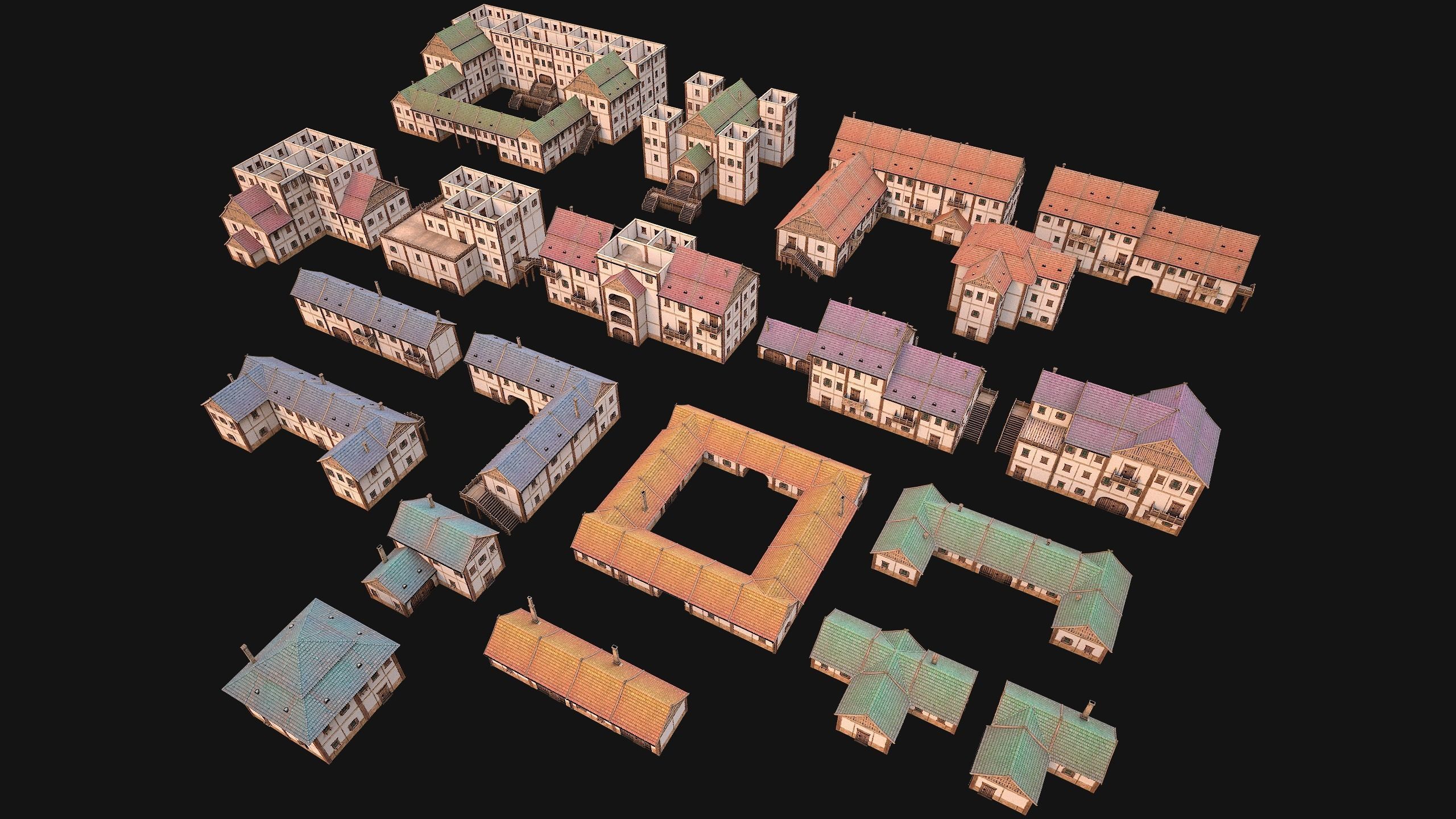 Medieval Pack of Town Houses 3D Model Collection_13