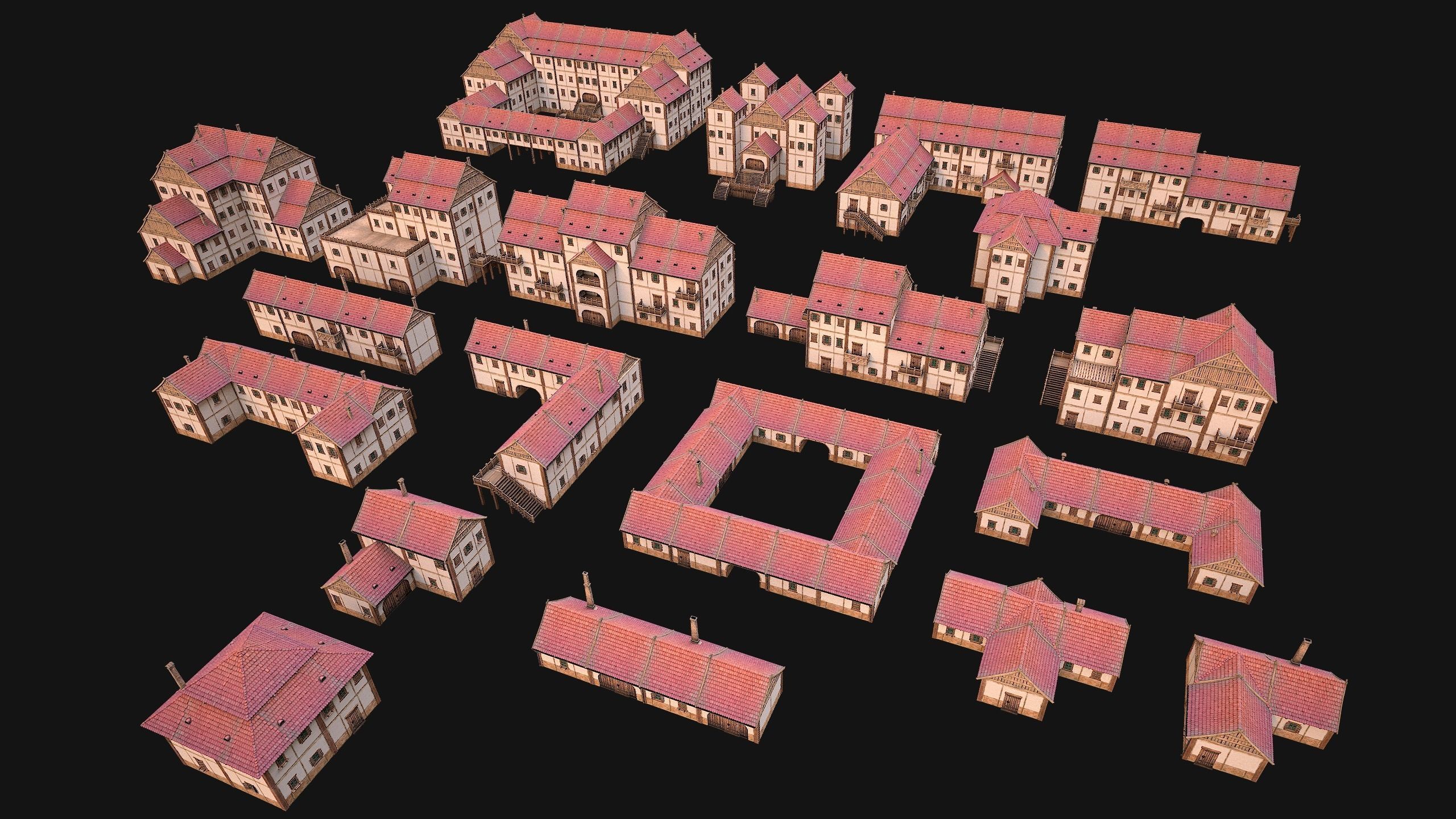 Medieval Pack of Town Houses 3D Model Collection_6