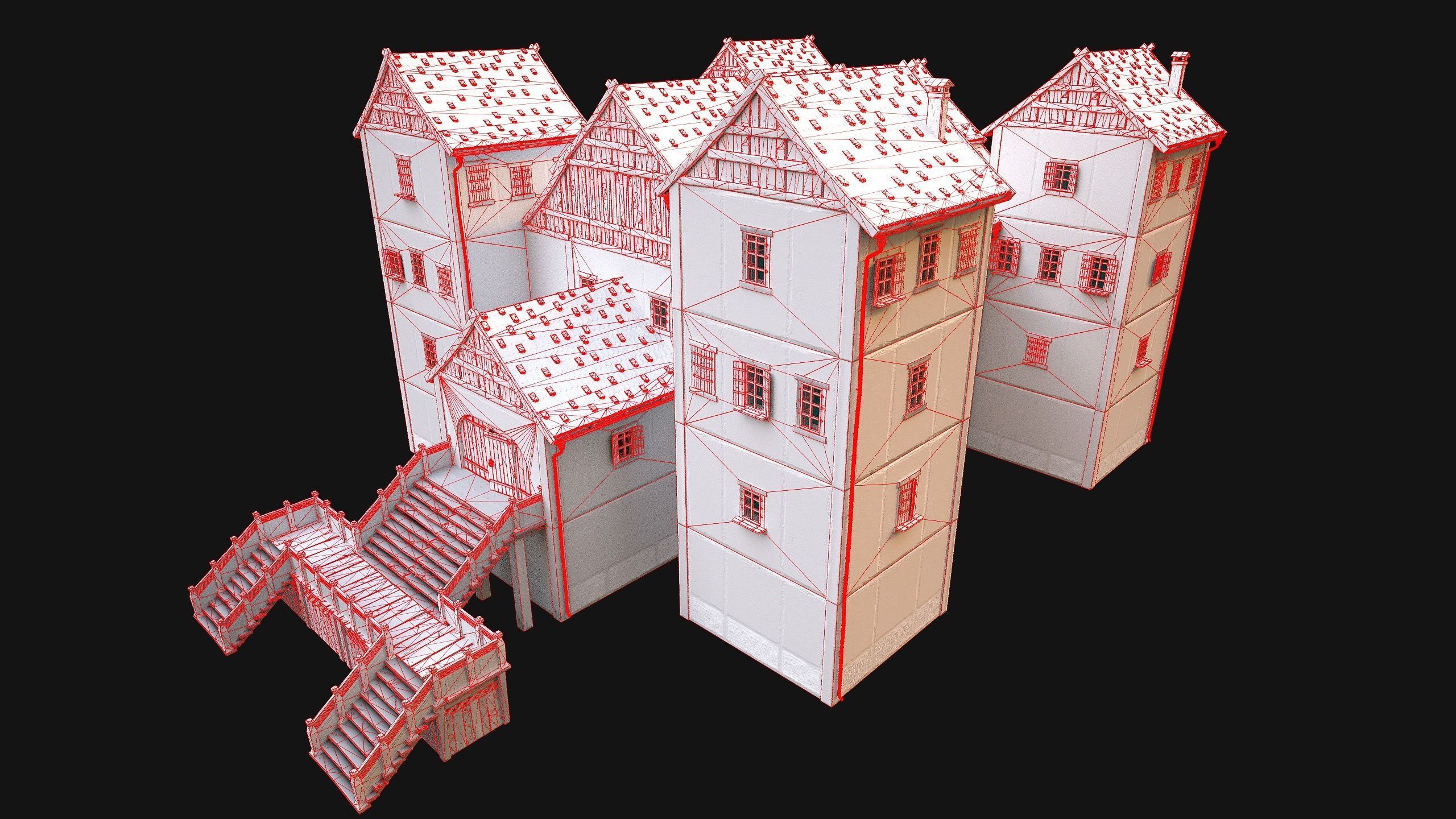 Medieval Pack of Town Houses 3D Model Collection_102