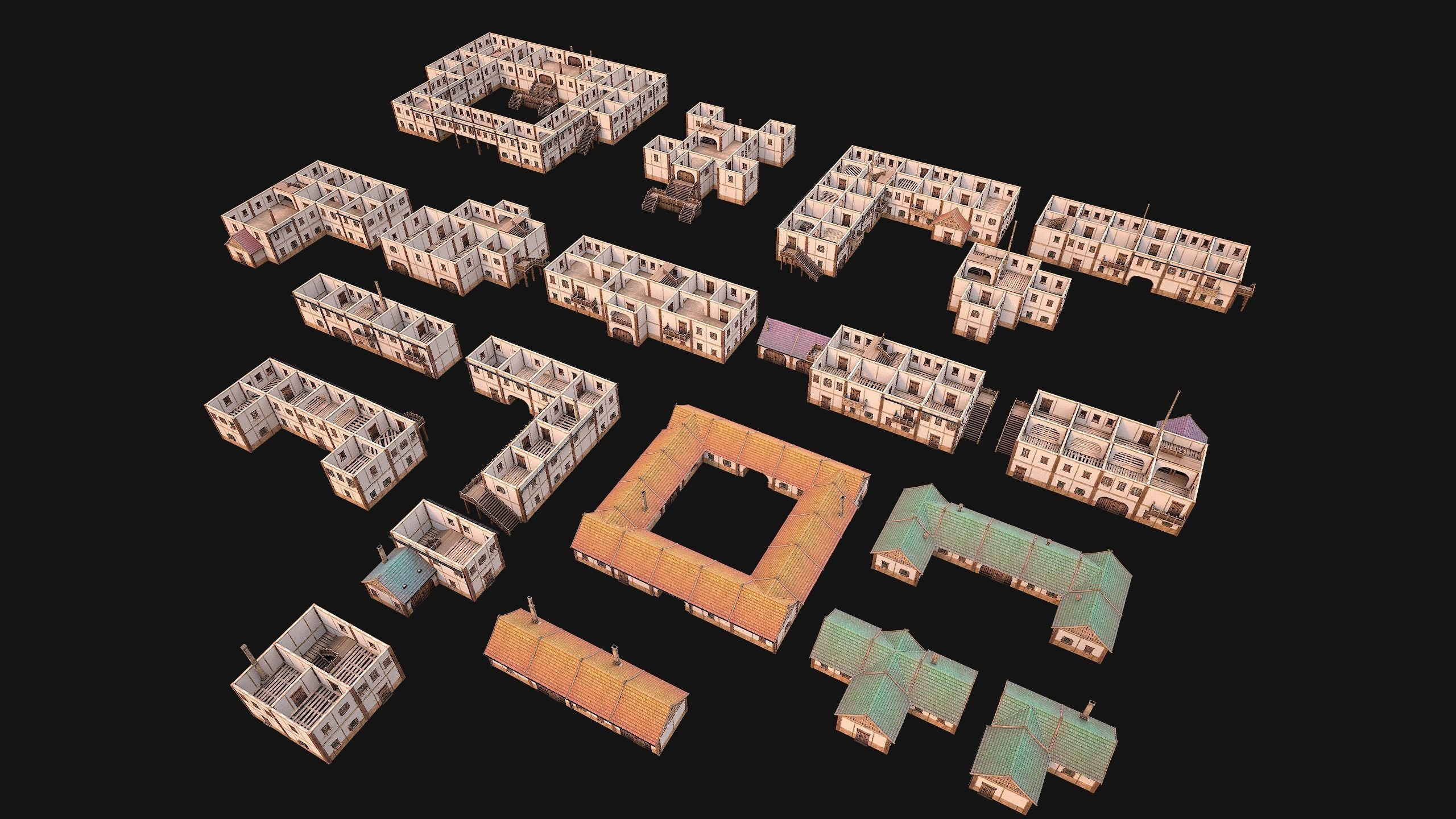 Medieval Pack of Town Houses 3D Model Collection_16