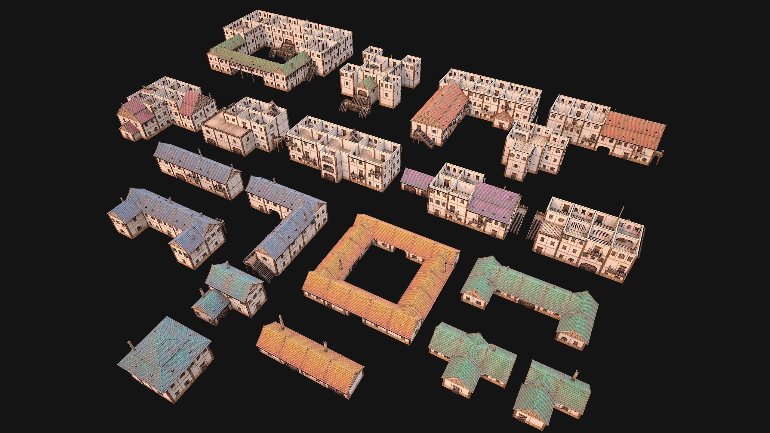 Medieval Pack of Town Houses 3D Model Collection_14