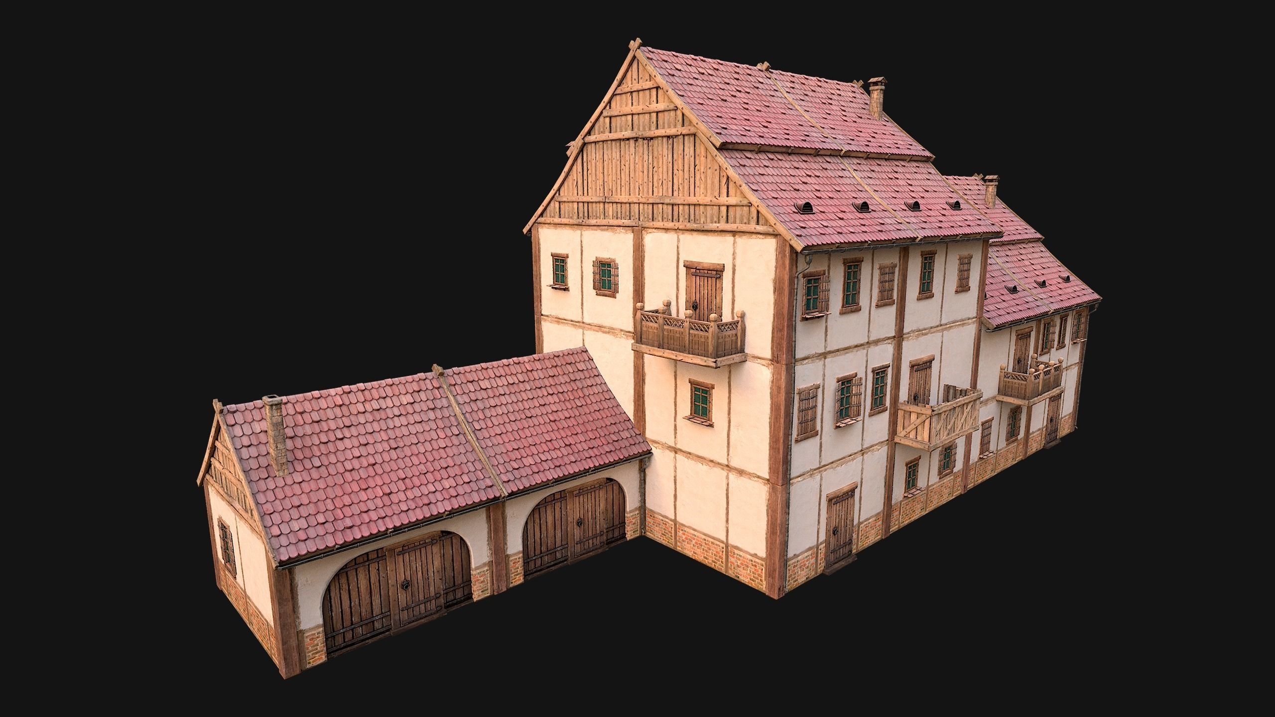 Medieval Pack of Town Houses 3D Model Collection_20