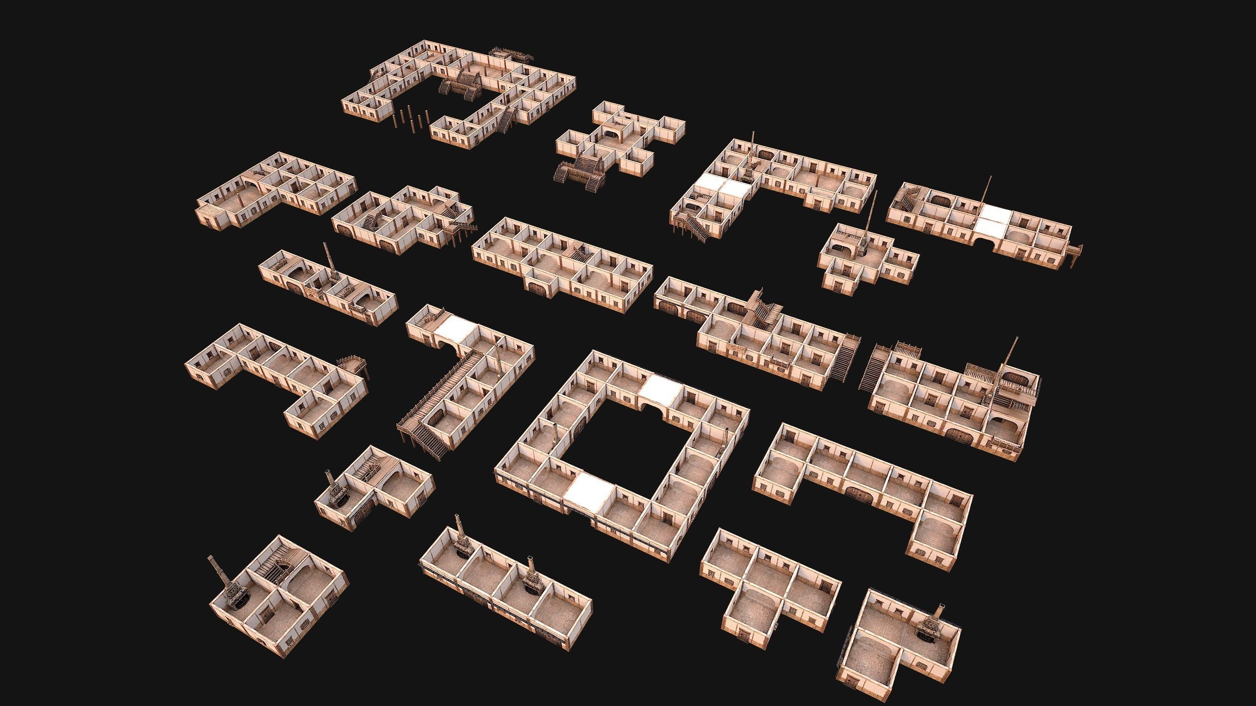 Medieval Pack of Town Houses 3D Model Collection_18