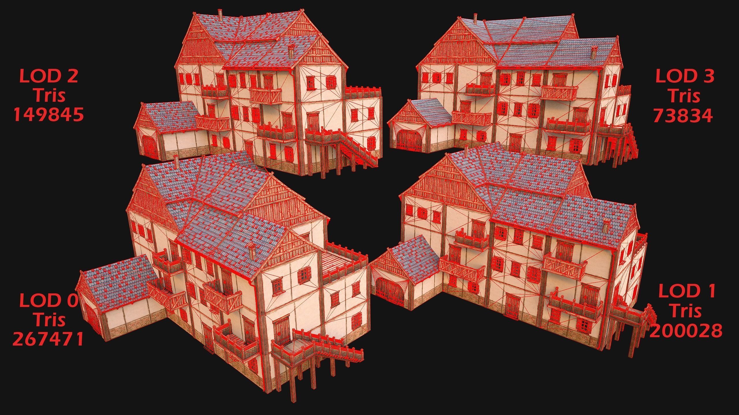 Medieval Pack of Town Houses 3D Model Collection_25