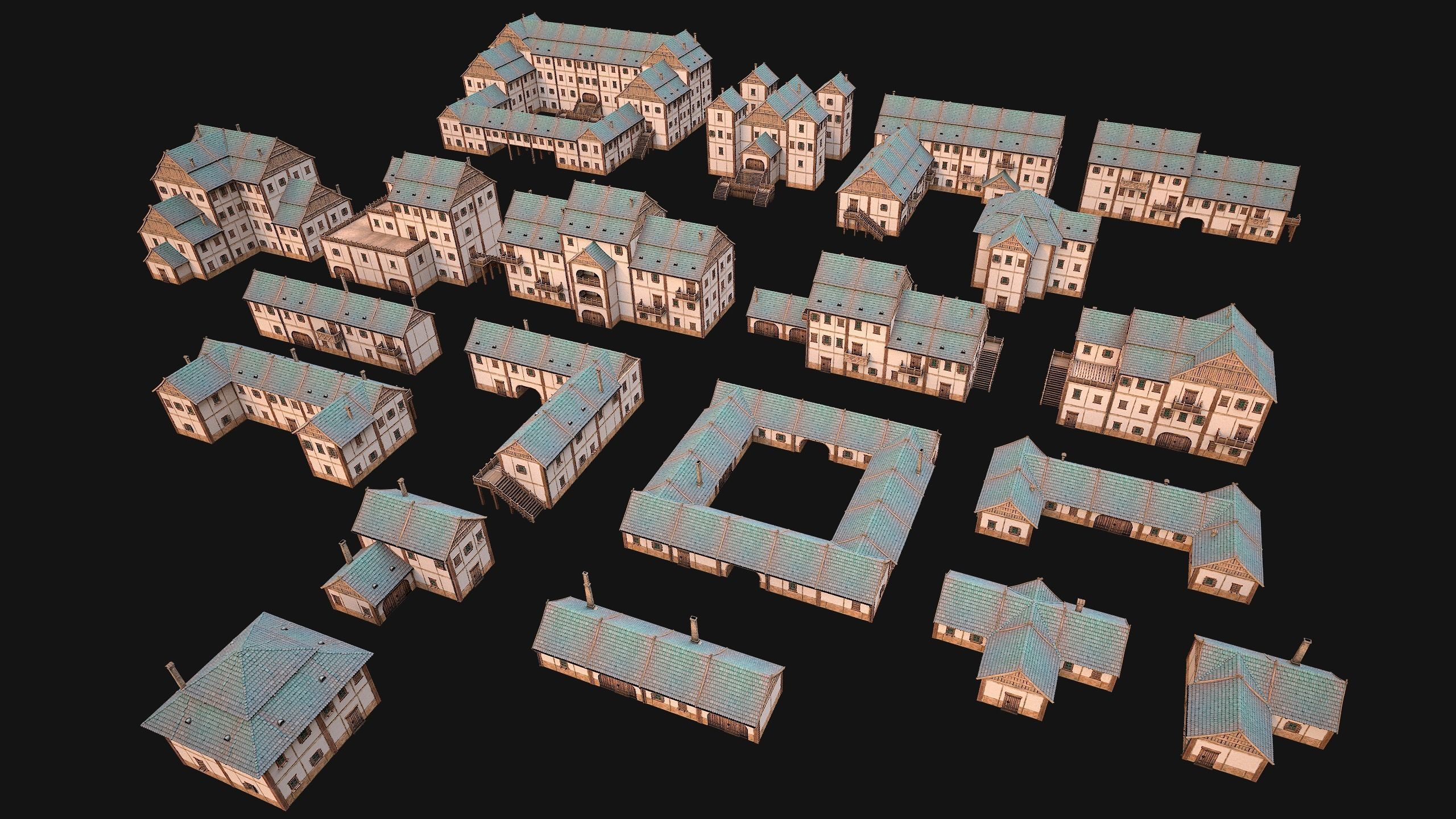 Medieval Pack of Town Houses 3D Model Collection_9