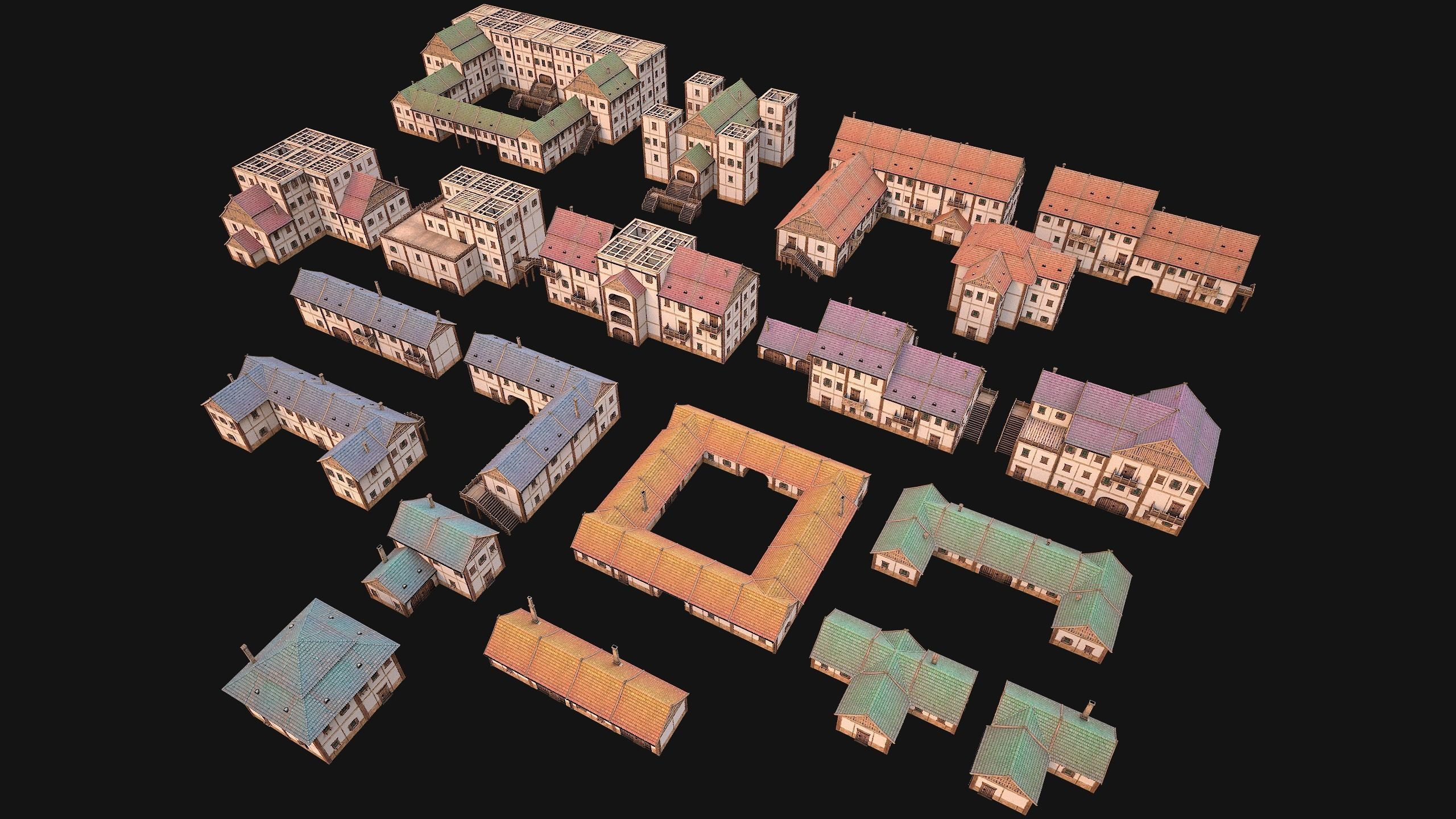 Medieval Pack of Town Houses 3D Model Collection_11