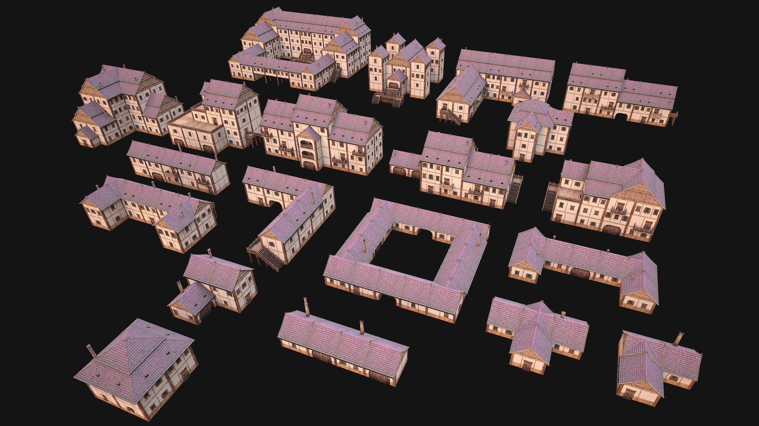 Medieval Pack of Town Houses 3D Model Collection_5