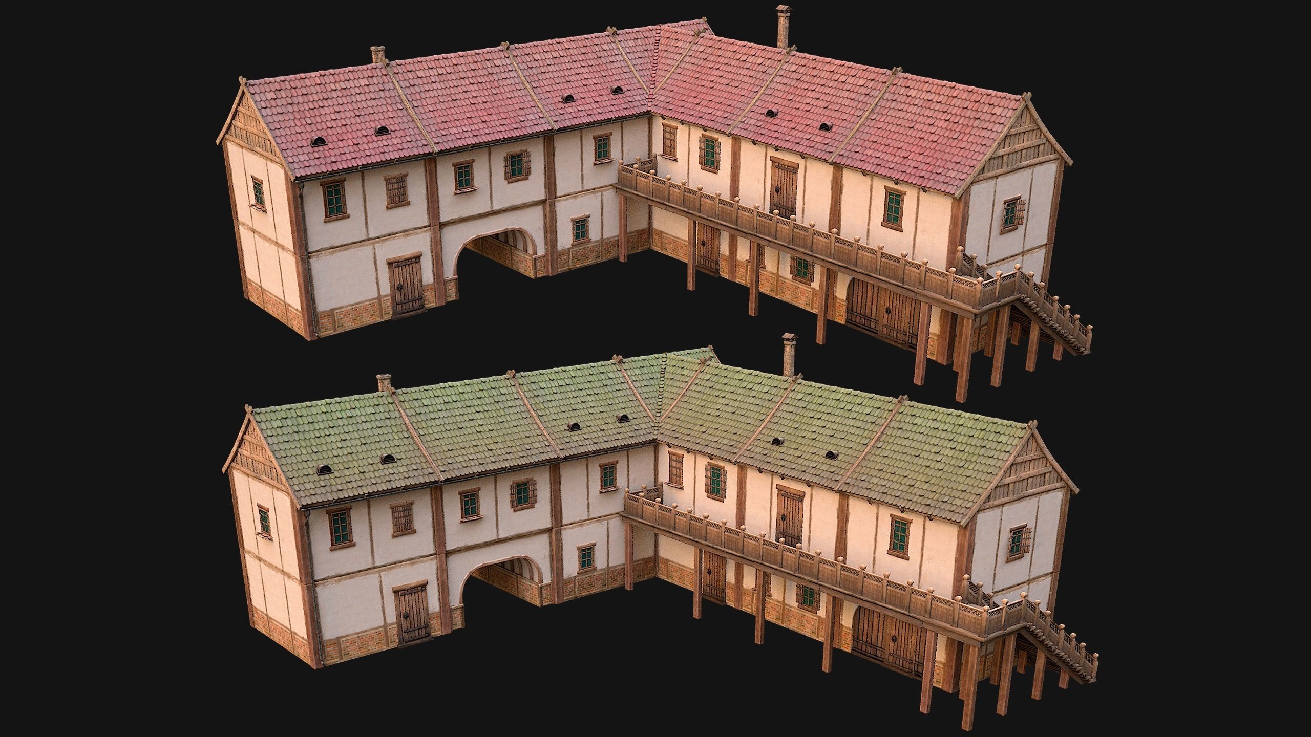 Medieval Pack of Town Houses 3D Model Collection_38