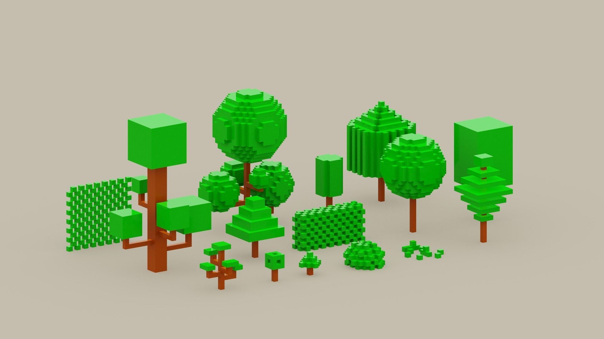 Isometric 3d Tree Set Low-poly 3D model_1
