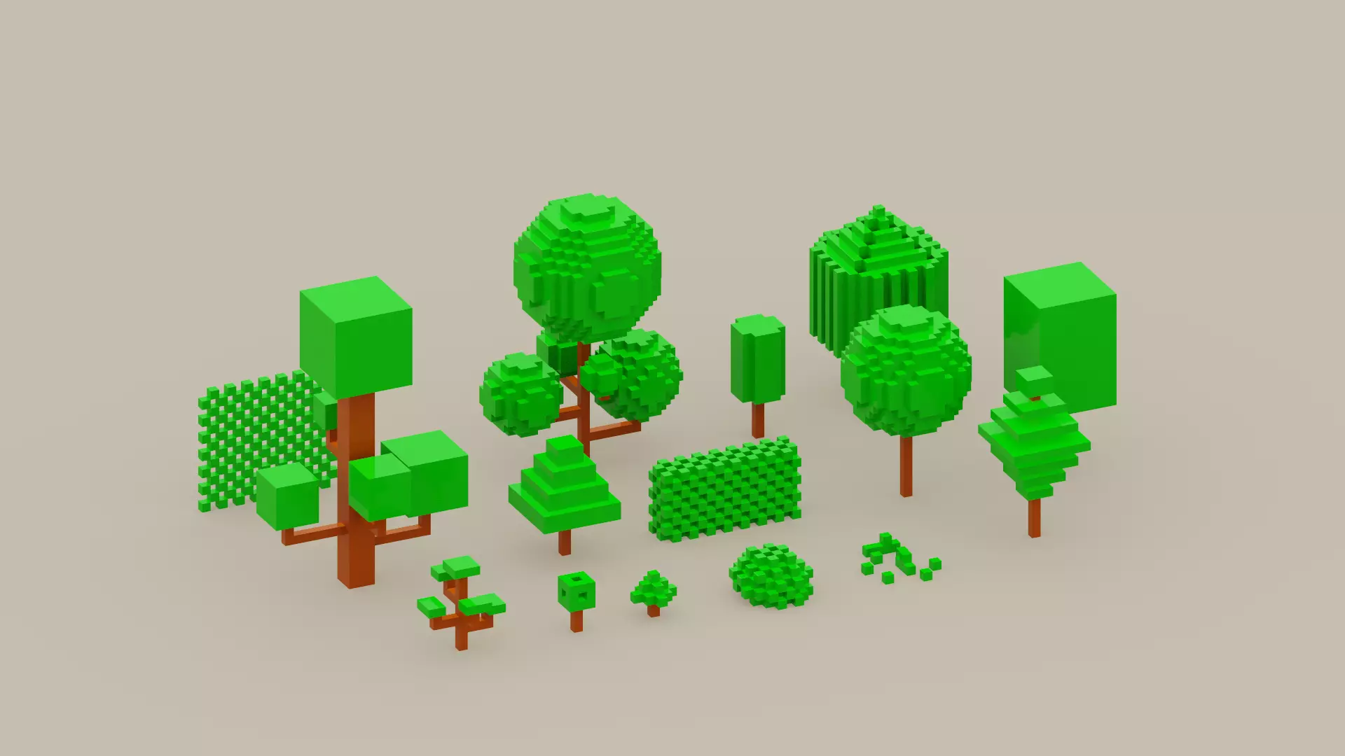 Isometric 3d Tree Set Low-poly 3D model_0
