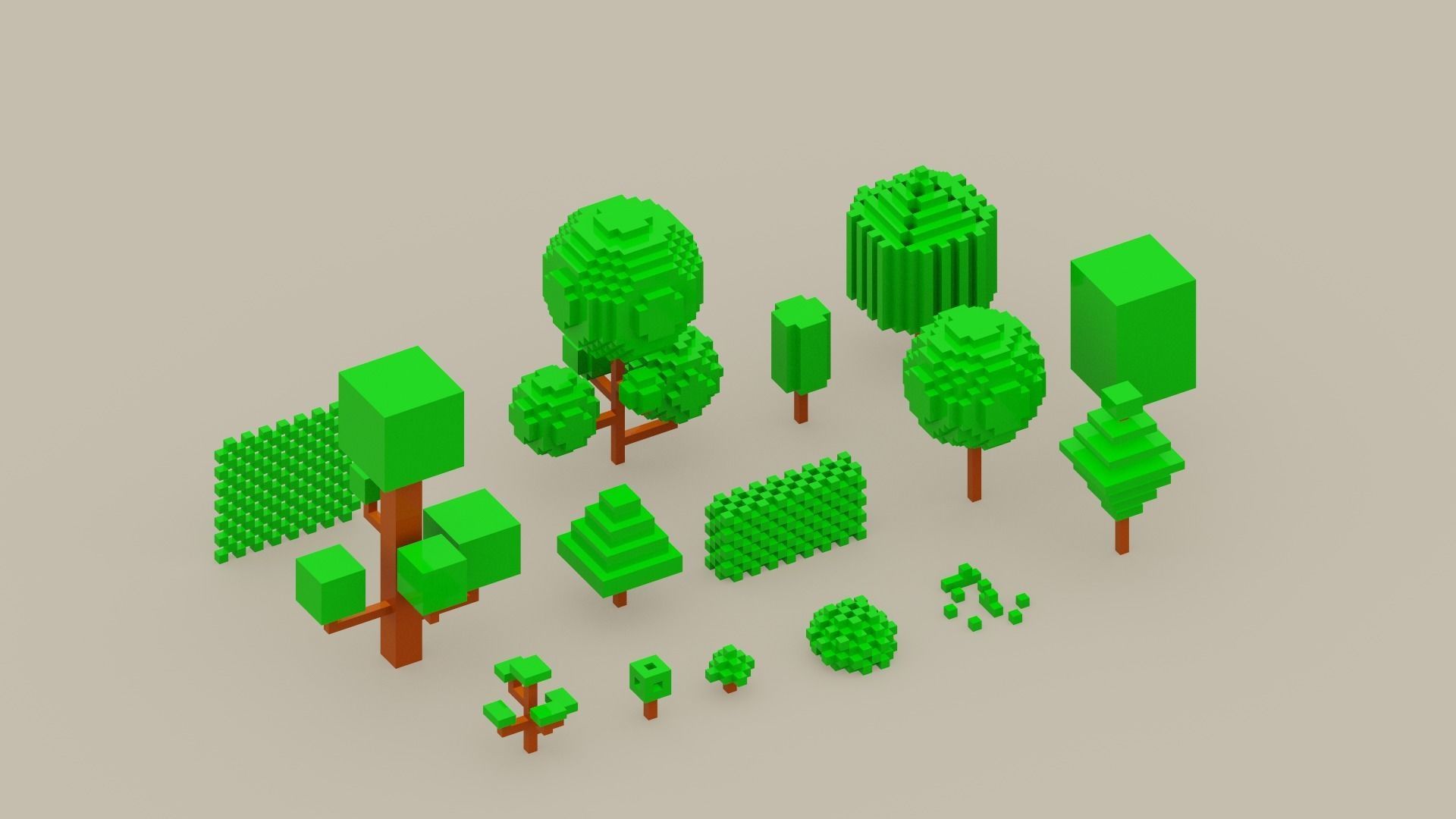 Isometric 3d Tree Set Low-poly 3D model_2