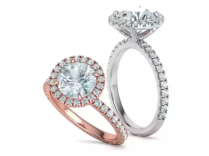 2ct Round Halo Pave Setting Engagement Ring 3dmodel