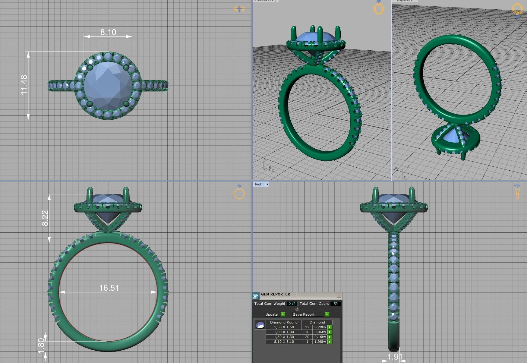 2ct Round Halo Pave Setting Engagement Ring 3dmodel 3D print model_7