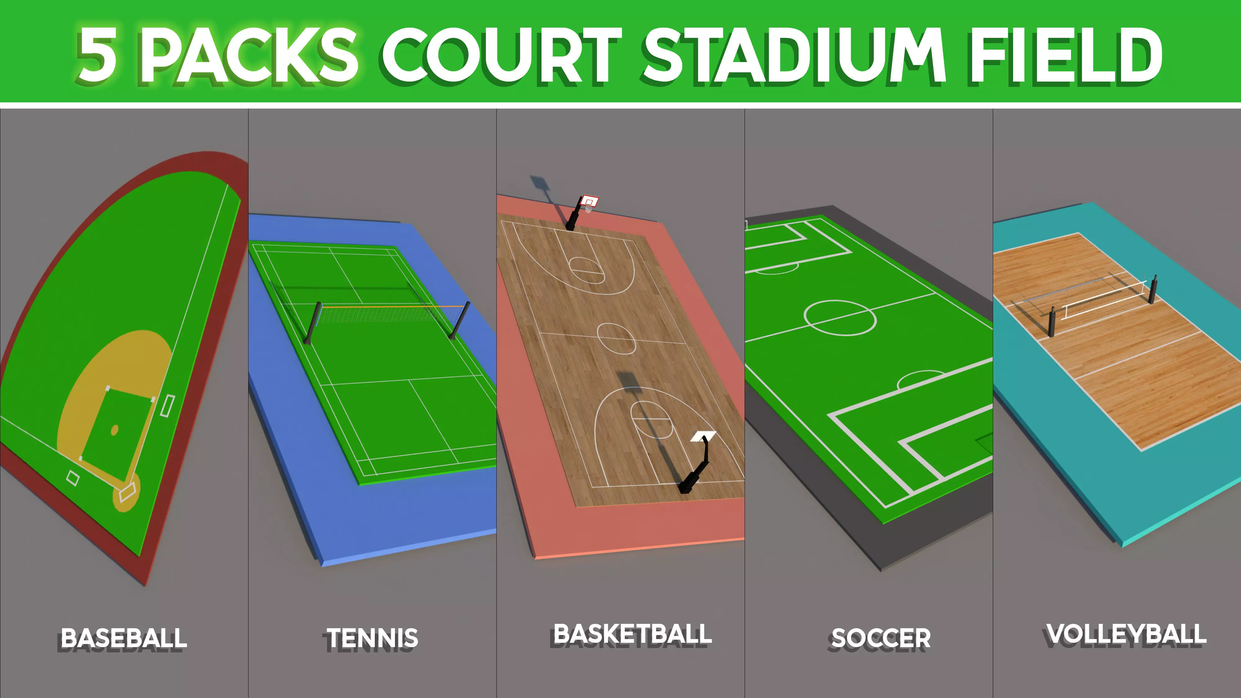 Court Stadium Field 5 Pack 3D Model Low-poly 3D model