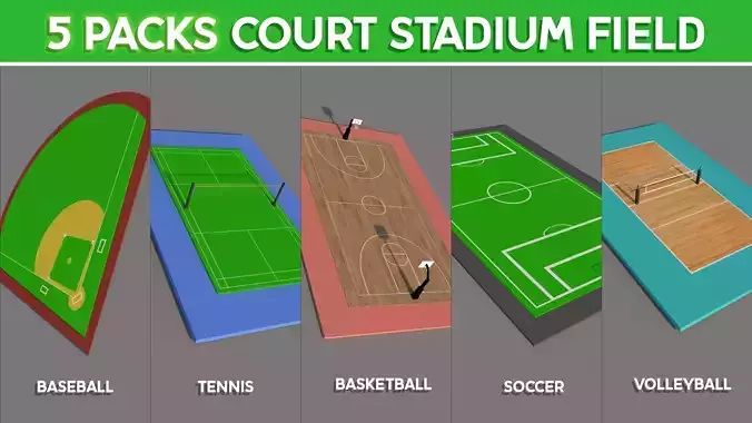 Court Stadium Field 5 Pack 3D Model Low-poly 3D model