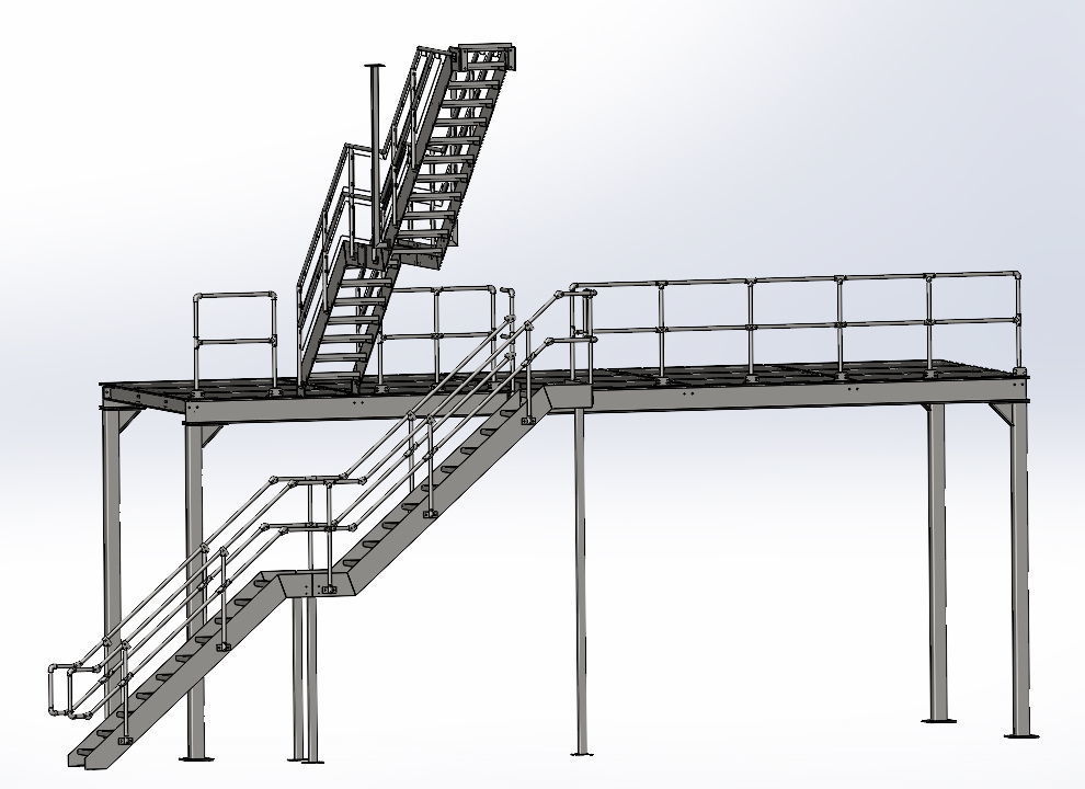 Steel mezzanine platform with two stairs 3D model_4