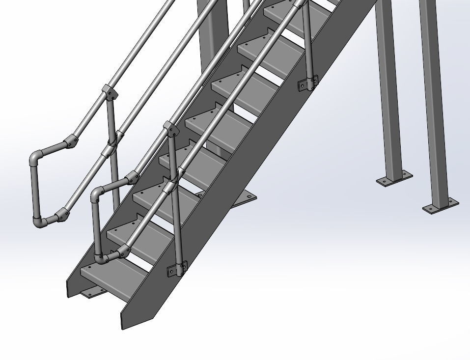 Steel mezzanine platform with two stairs 3D model_3