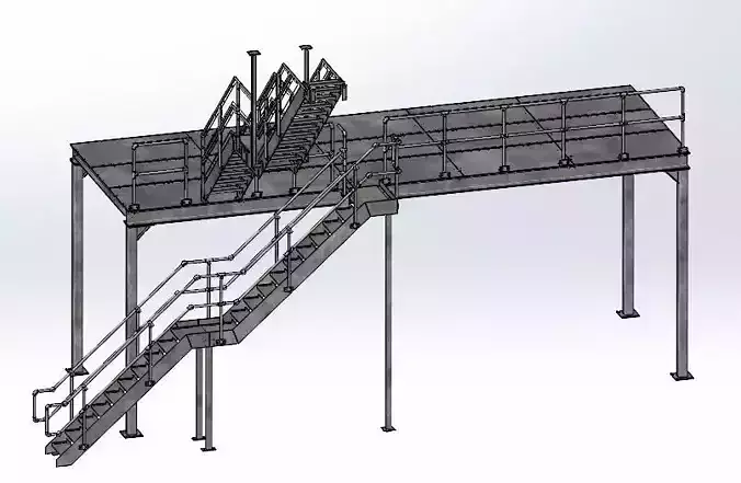 Steel mezzanine platform with two stairs