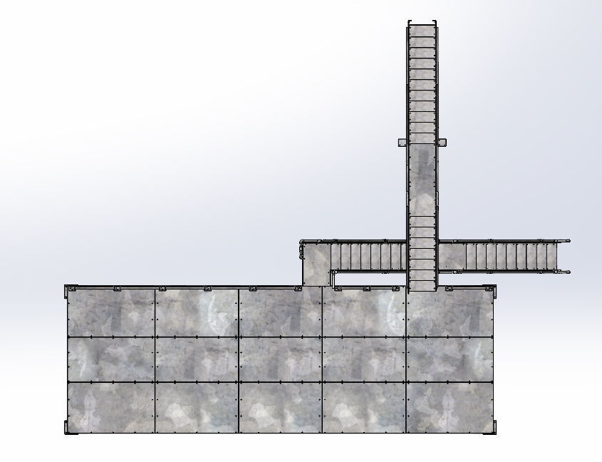 Steel mezzanine platform with two stairs 3D model_2