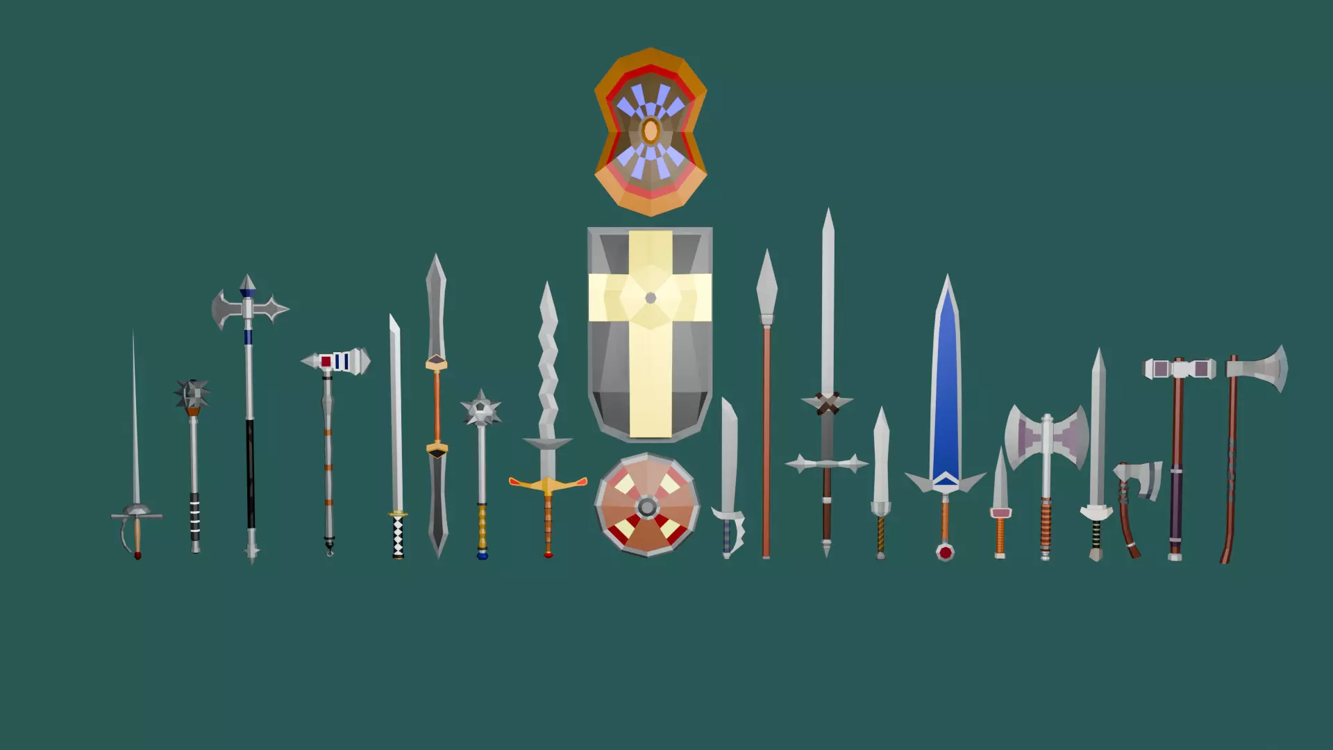 Very low-poly 22 melee weapons Low-poly 3D model
