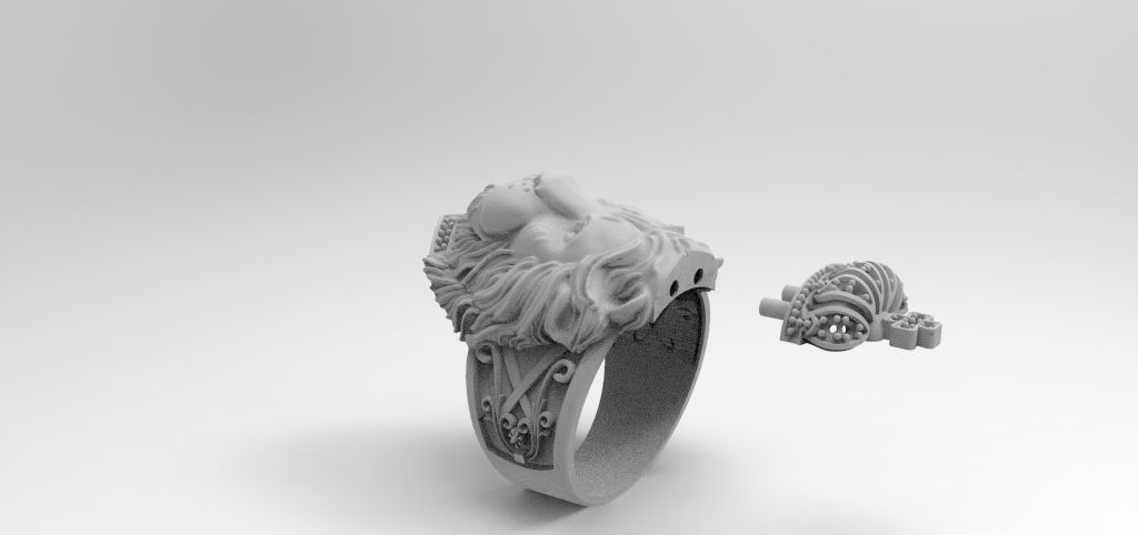 anillo leon corona  3D print model_6