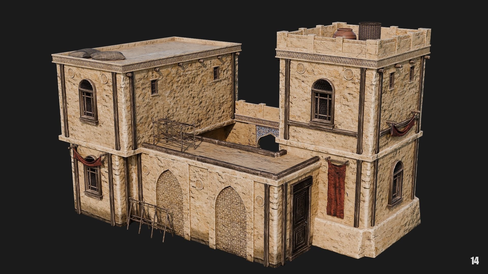 13-16 - Arabic Houses 4K Low-poly 3D model_20