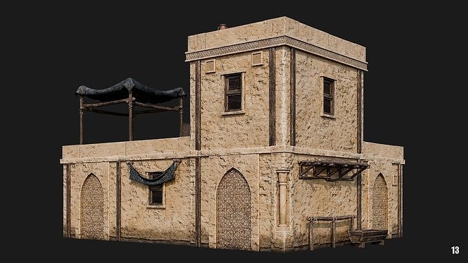 13-16 - Arabic Houses 4K Low-poly 3D model 6