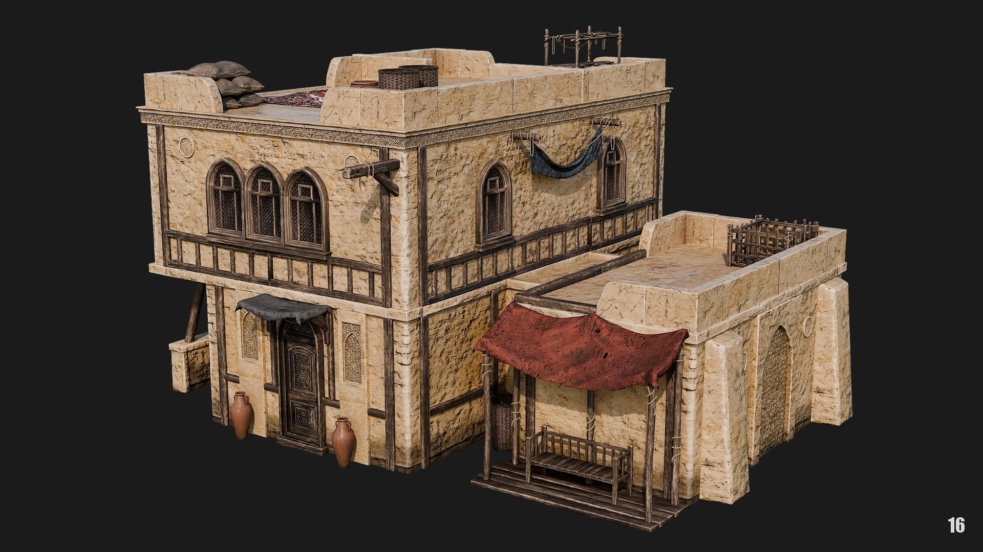 13-16 - Arabic Houses 4K Low-poly 3D model_38