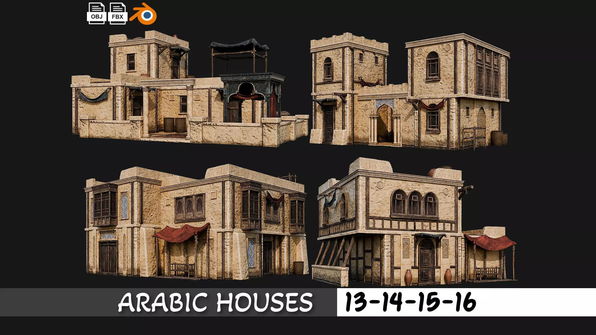 13-16 - Arabic Houses 4K Low-poly 3D model_0
