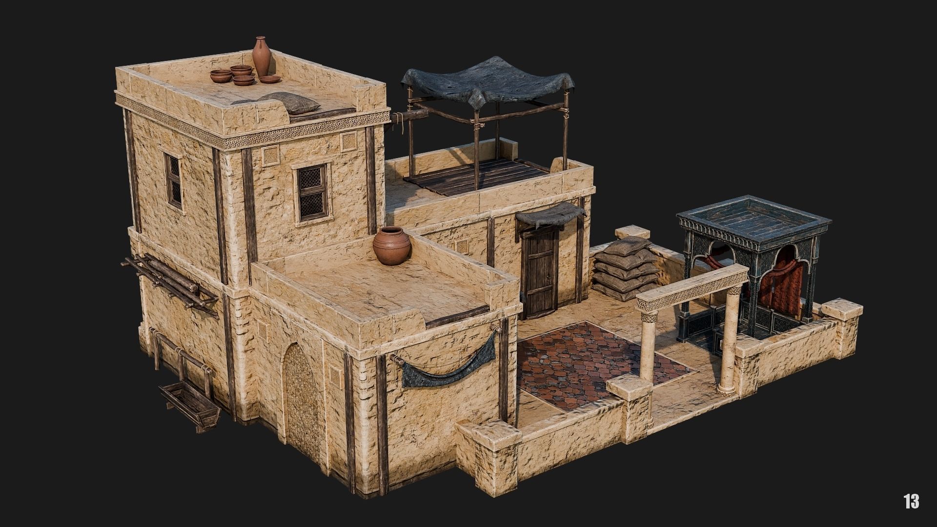 13-16 - Arabic Houses 4K Low-poly 3D model_7