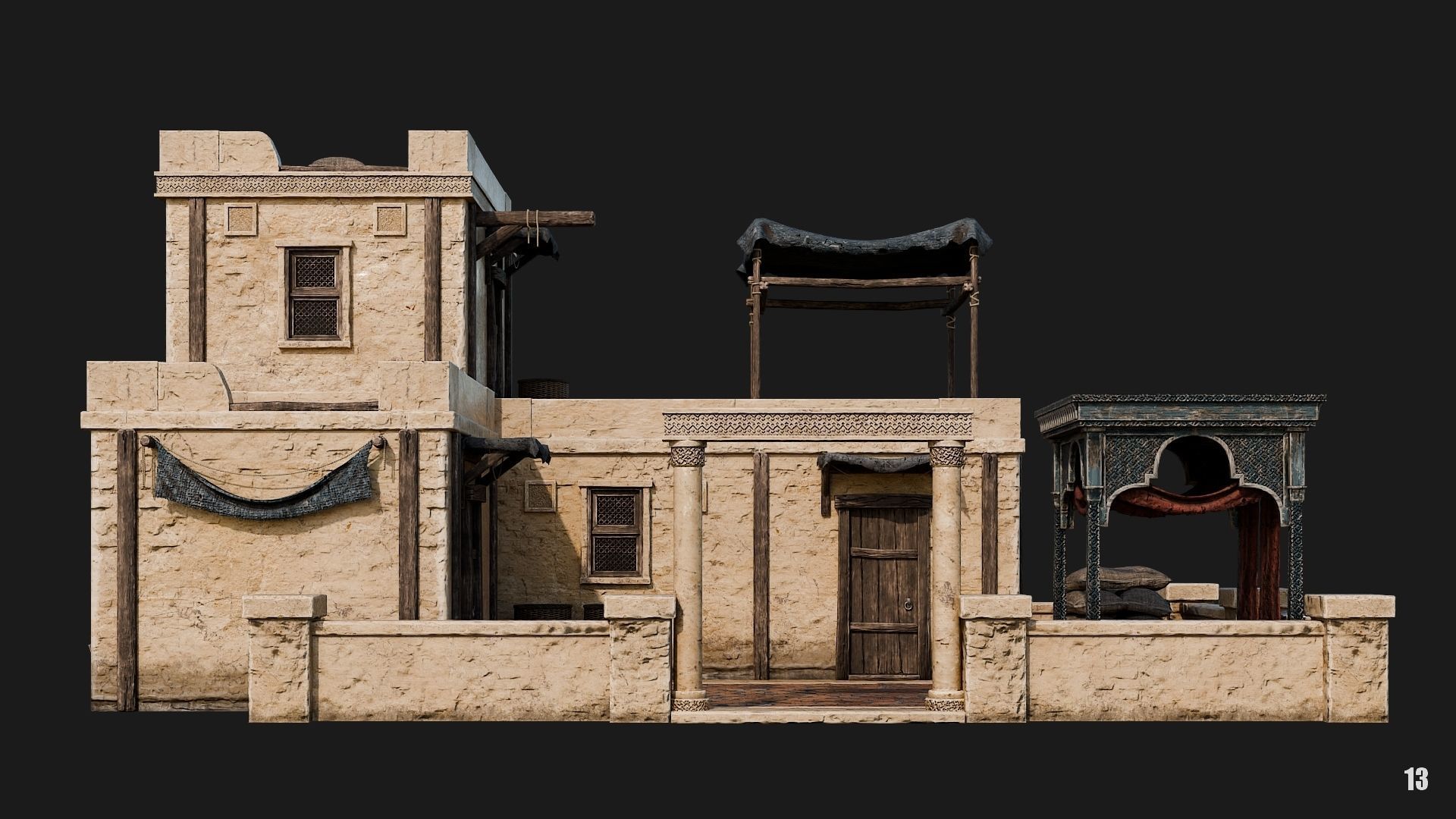13-16 - Arabic Houses 4K Low-poly 3D model_6