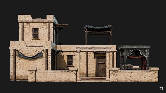 13-16 - Arabic Houses 4K Low-poly 3D model 7