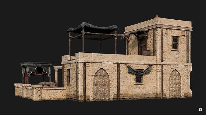 13-16 - Arabic Houses 4K Low-poly 3D model 5