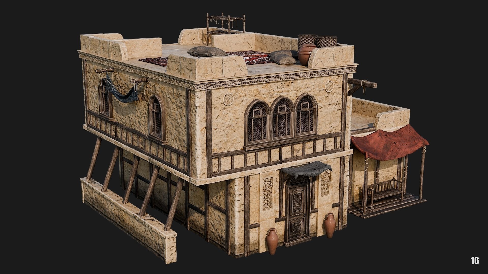 13-16 - Arabic Houses 4K Low-poly 3D model_37