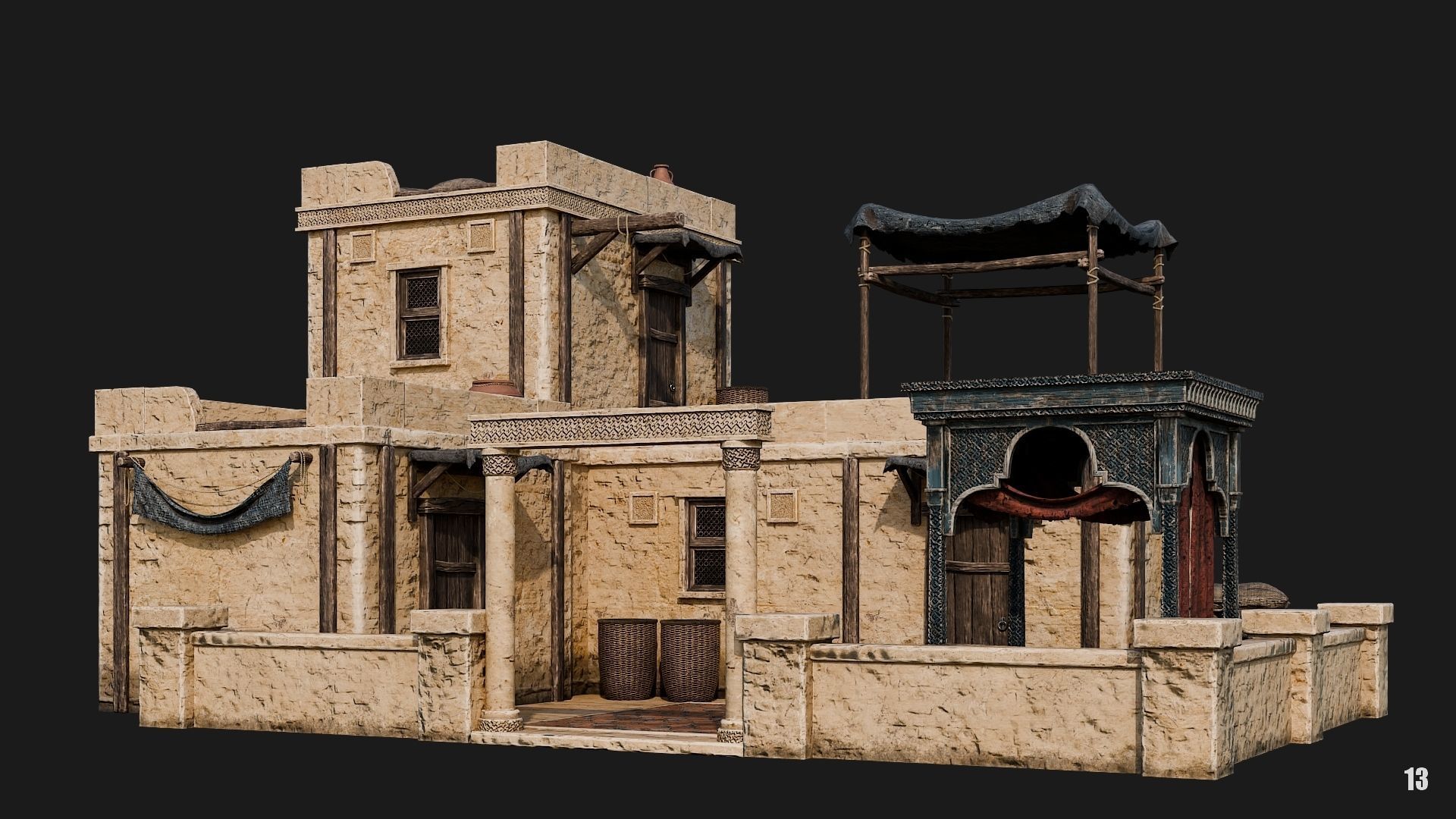 13-16 - Arabic Houses 4K Low-poly 3D model_3