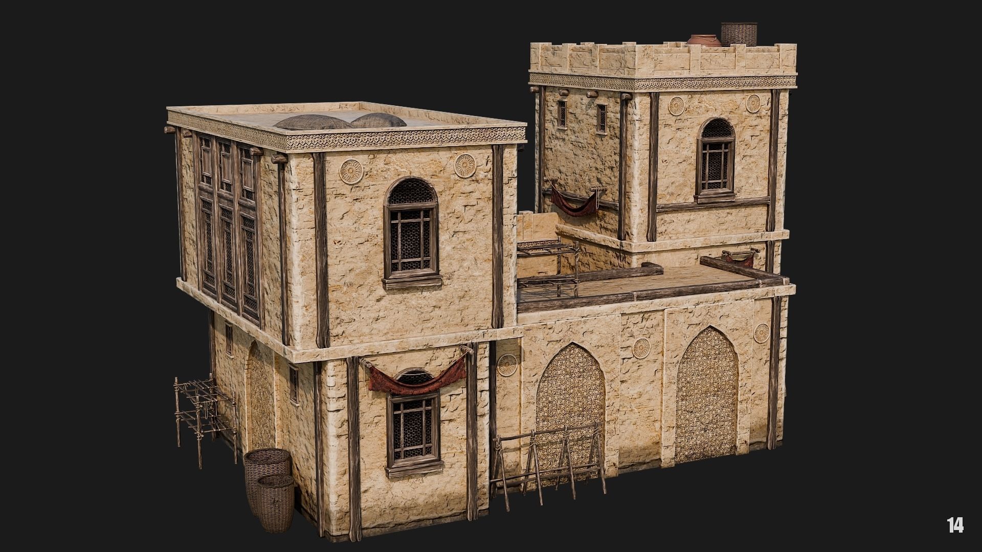 13-16 - Arabic Houses 4K Low-poly 3D model_19