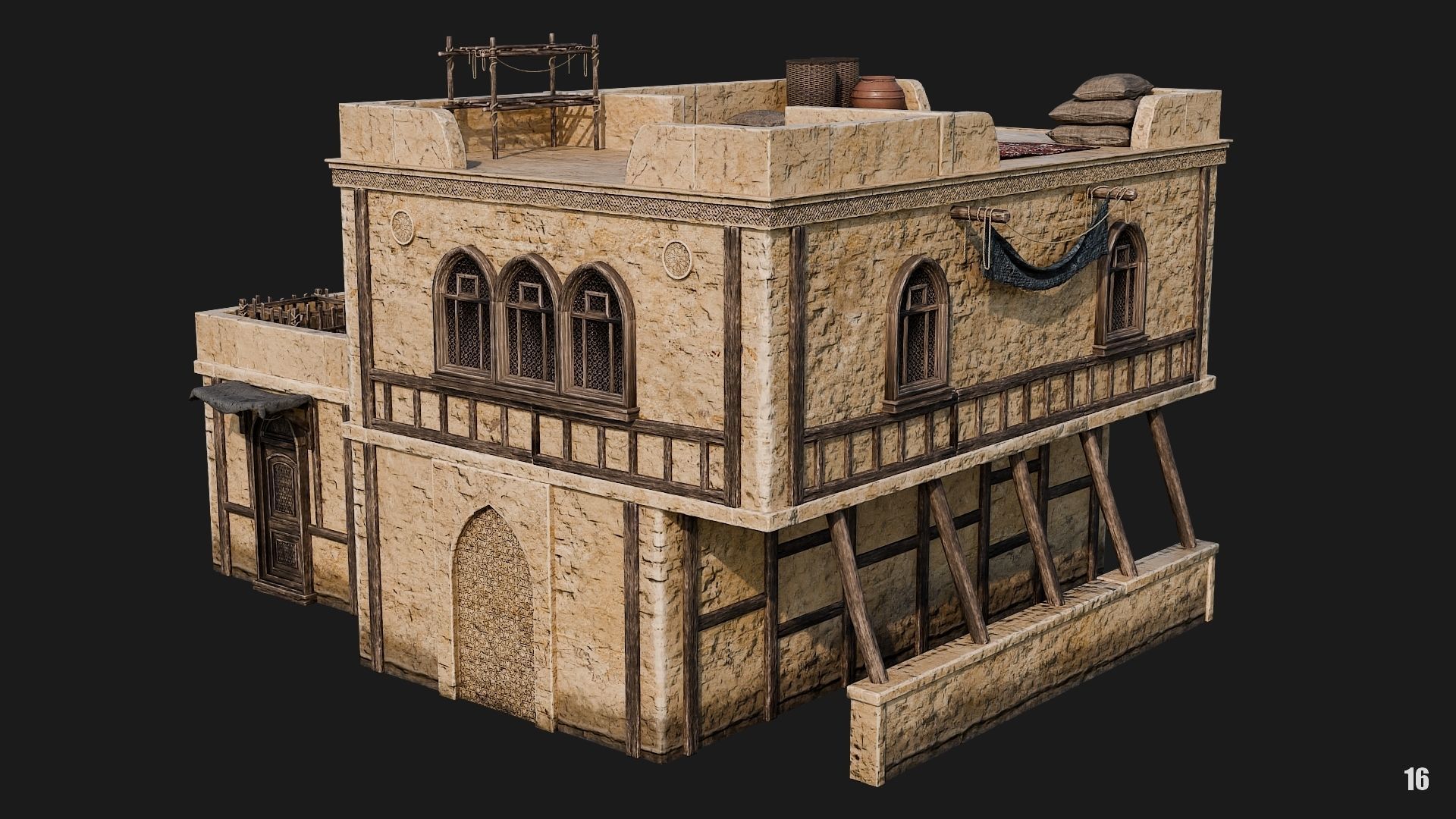 13-16 - Arabic Houses 4K Low-poly 3D model_40