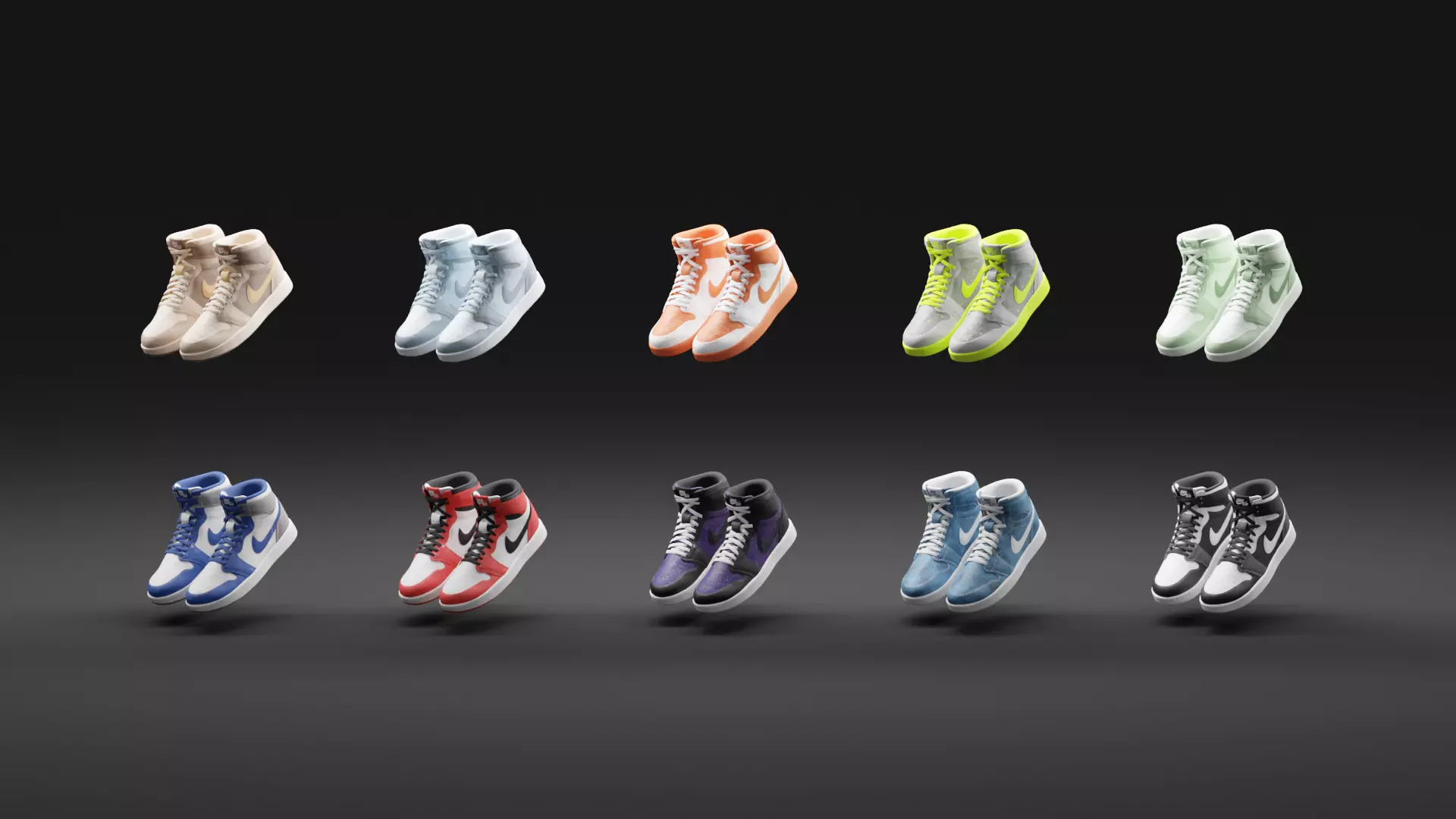 Air Jordan Nike shoes - Pack of 10 - Highpoly 3D model