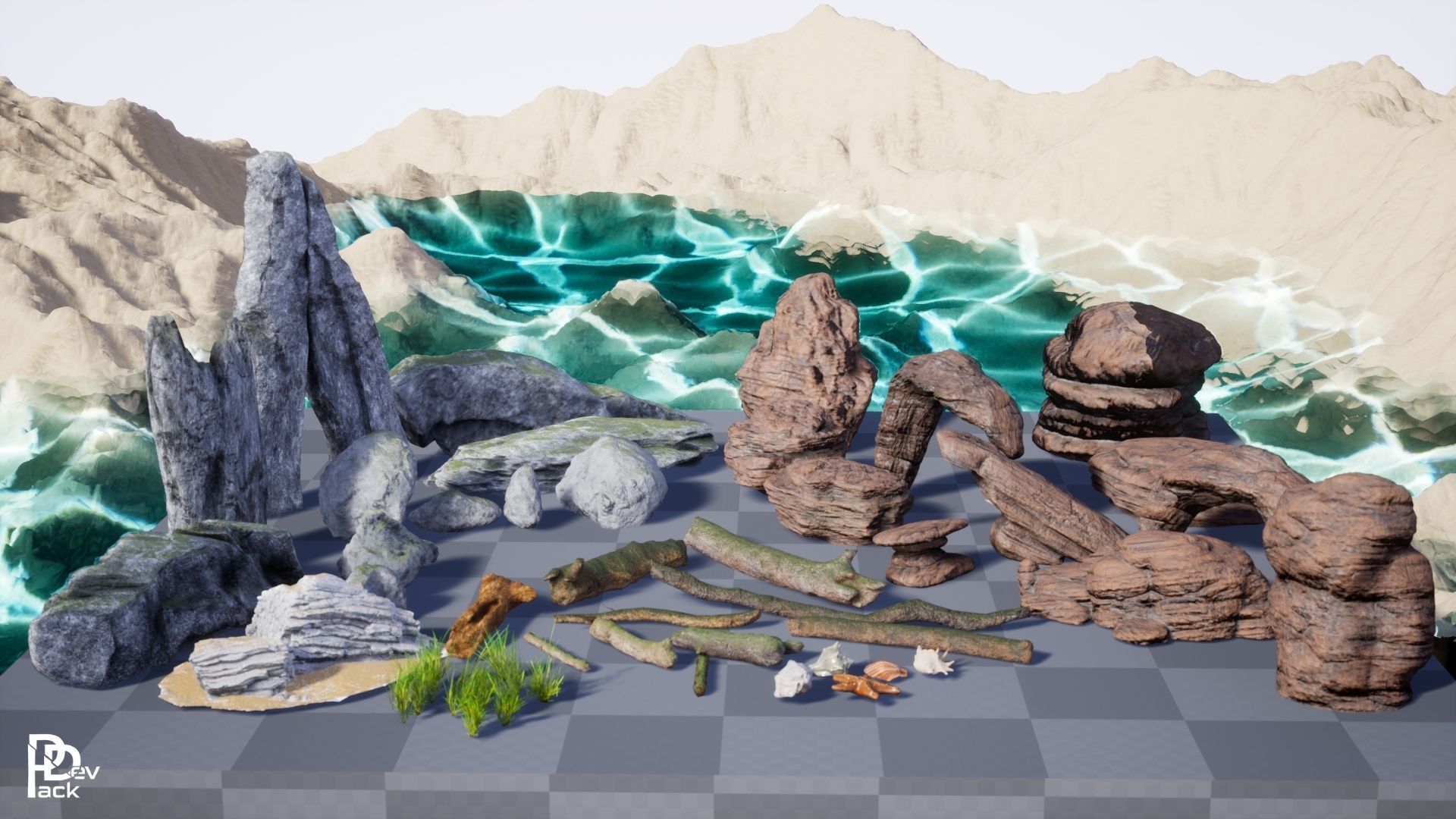 Beach Cliffs 41 Assets Low-poly 3D model_7