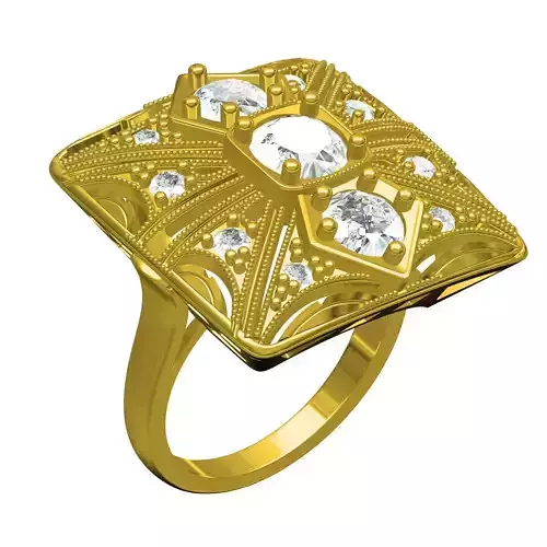 Antique Round Diamond Art Deco Ring 3D print model