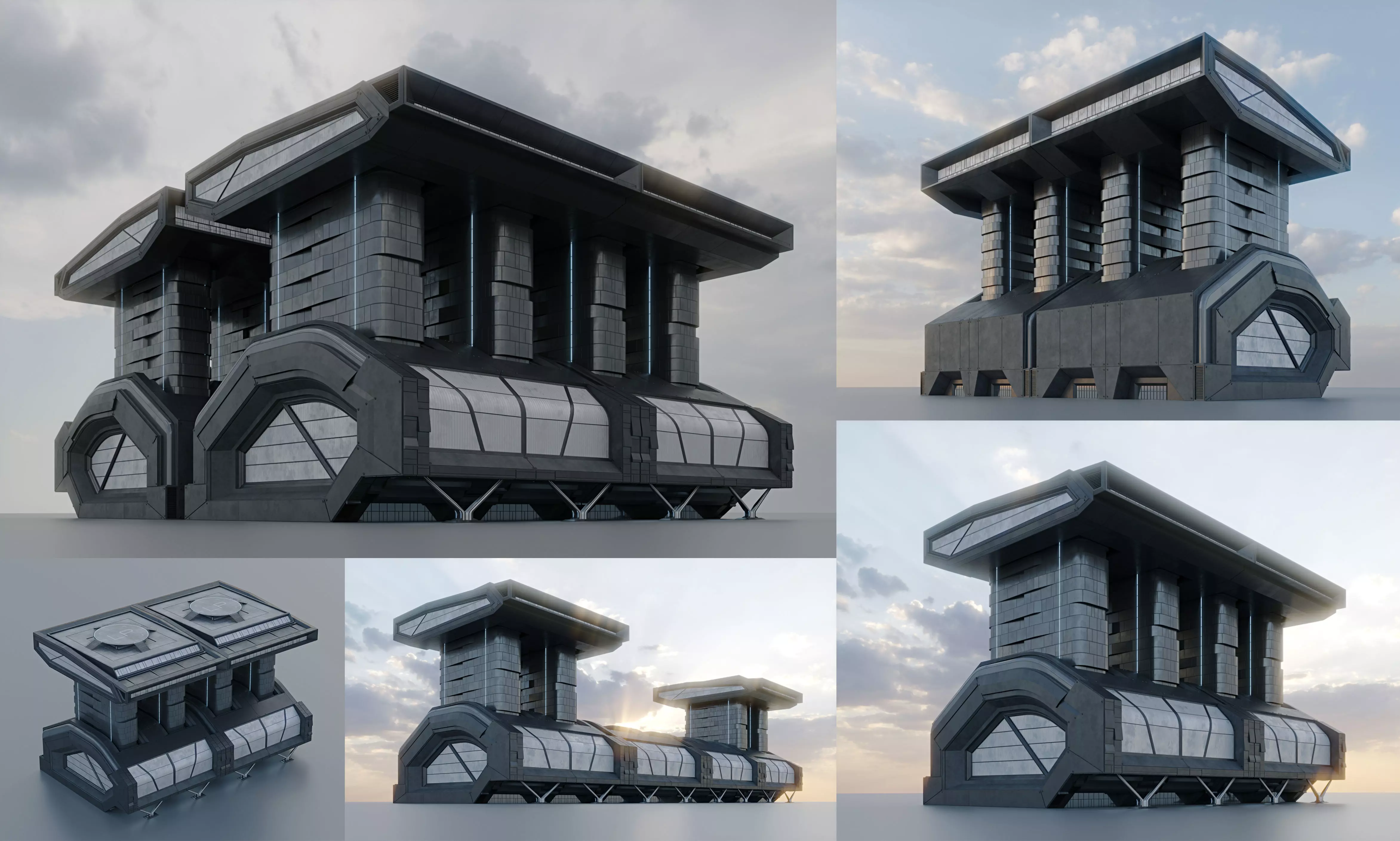 Modular futuristic sci-fi building  3D model_0