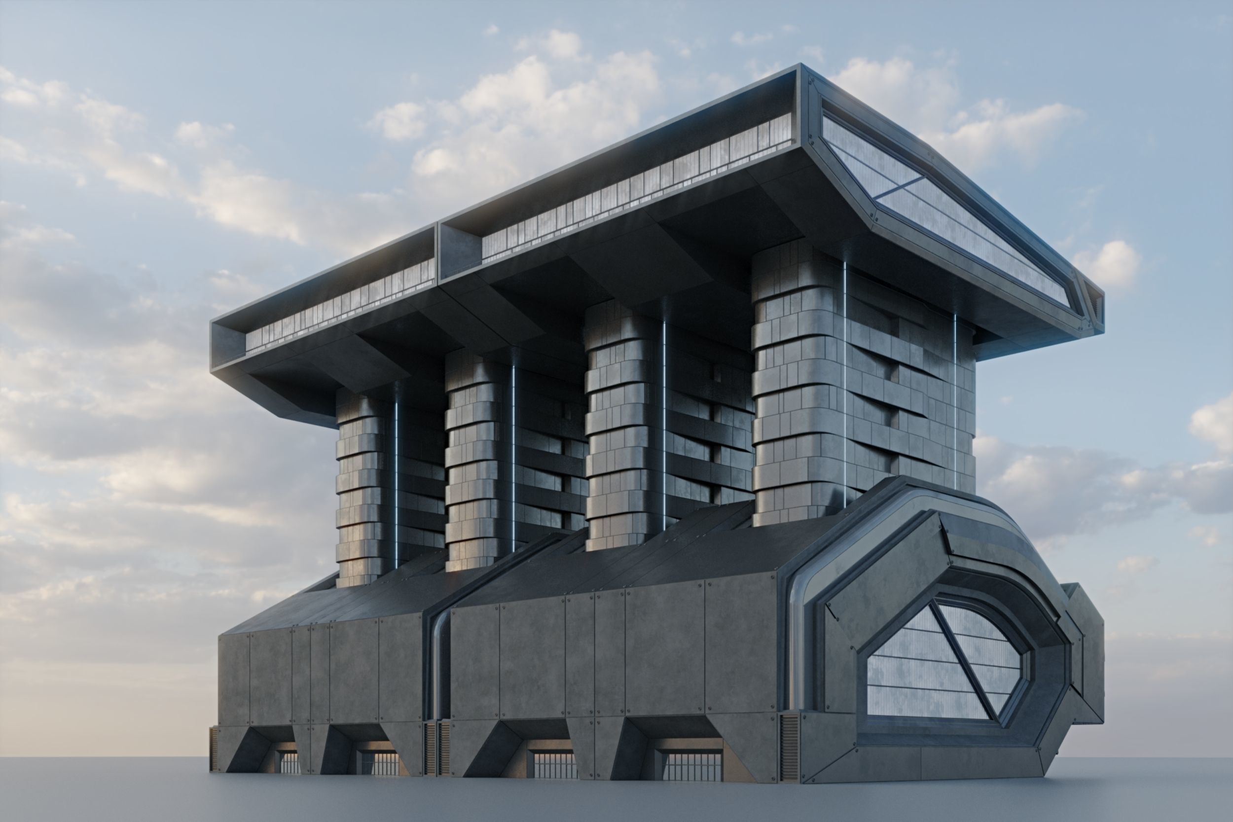 Modular futuristic sci-fi building  3D model_4