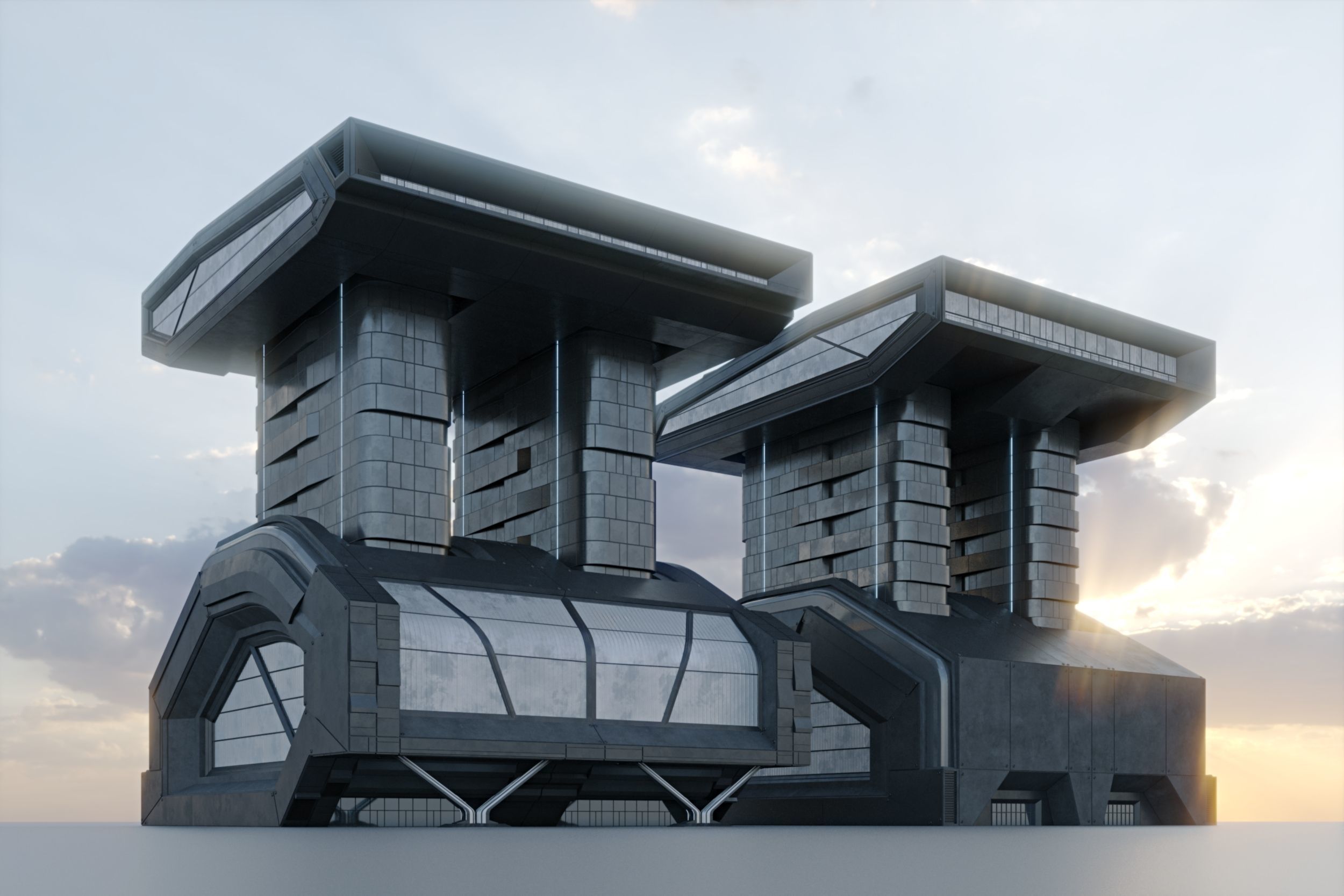 Modular futuristic sci-fi building  3D model_8