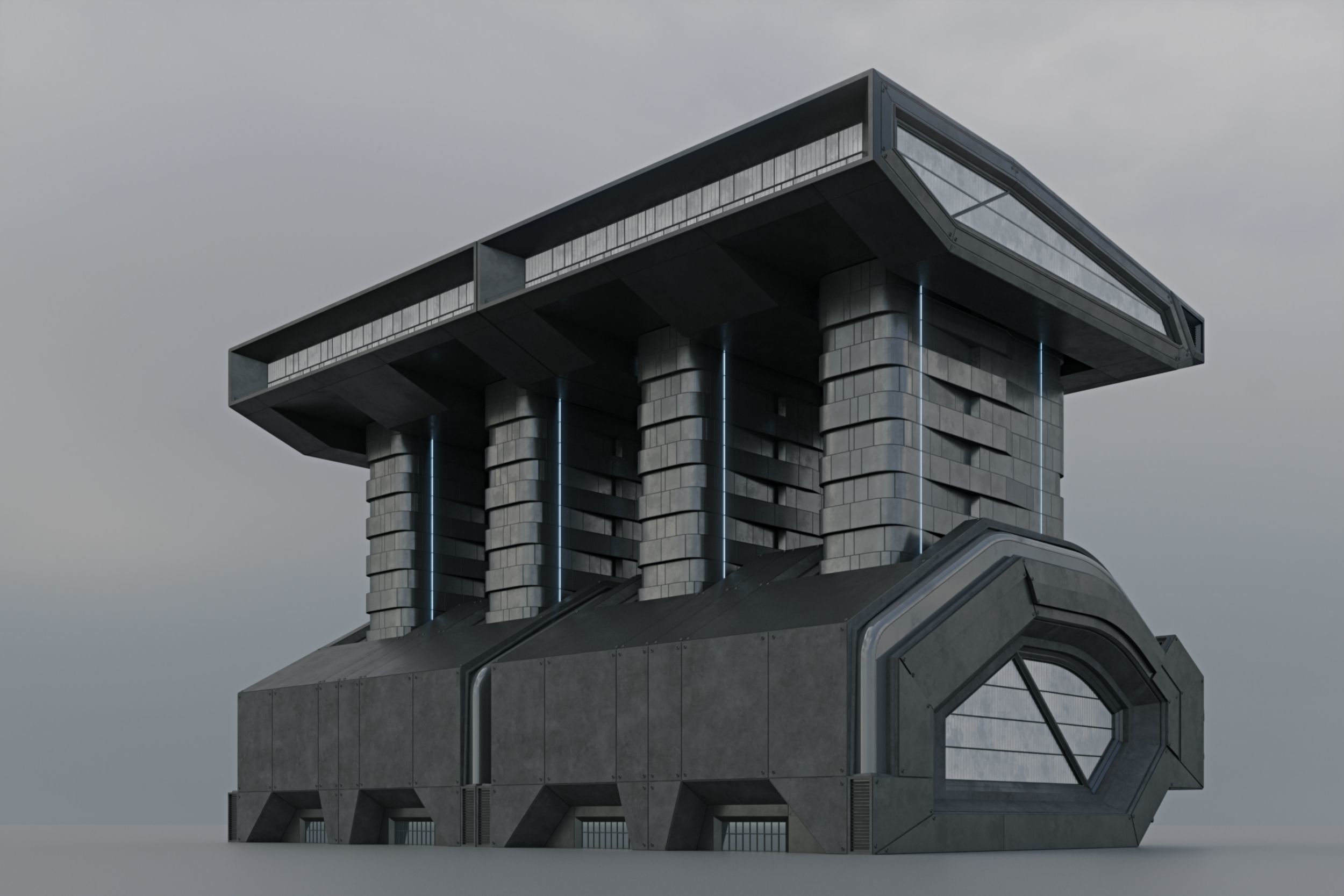Modular futuristic sci-fi building  3D model_3