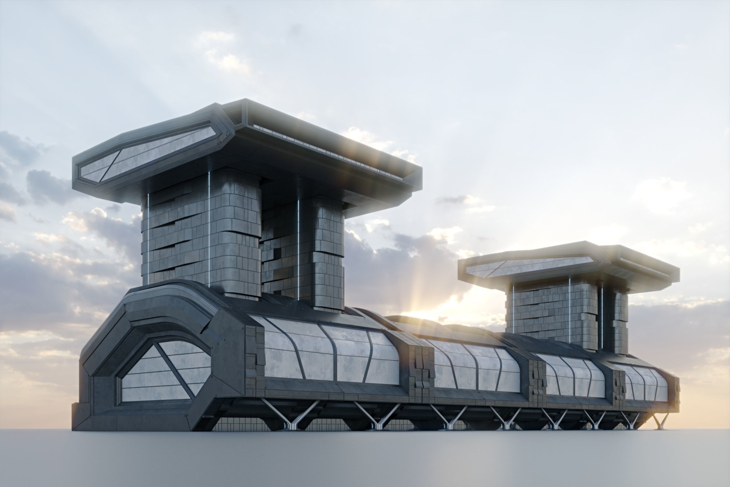 Modular futuristic sci-fi building  3D model_9