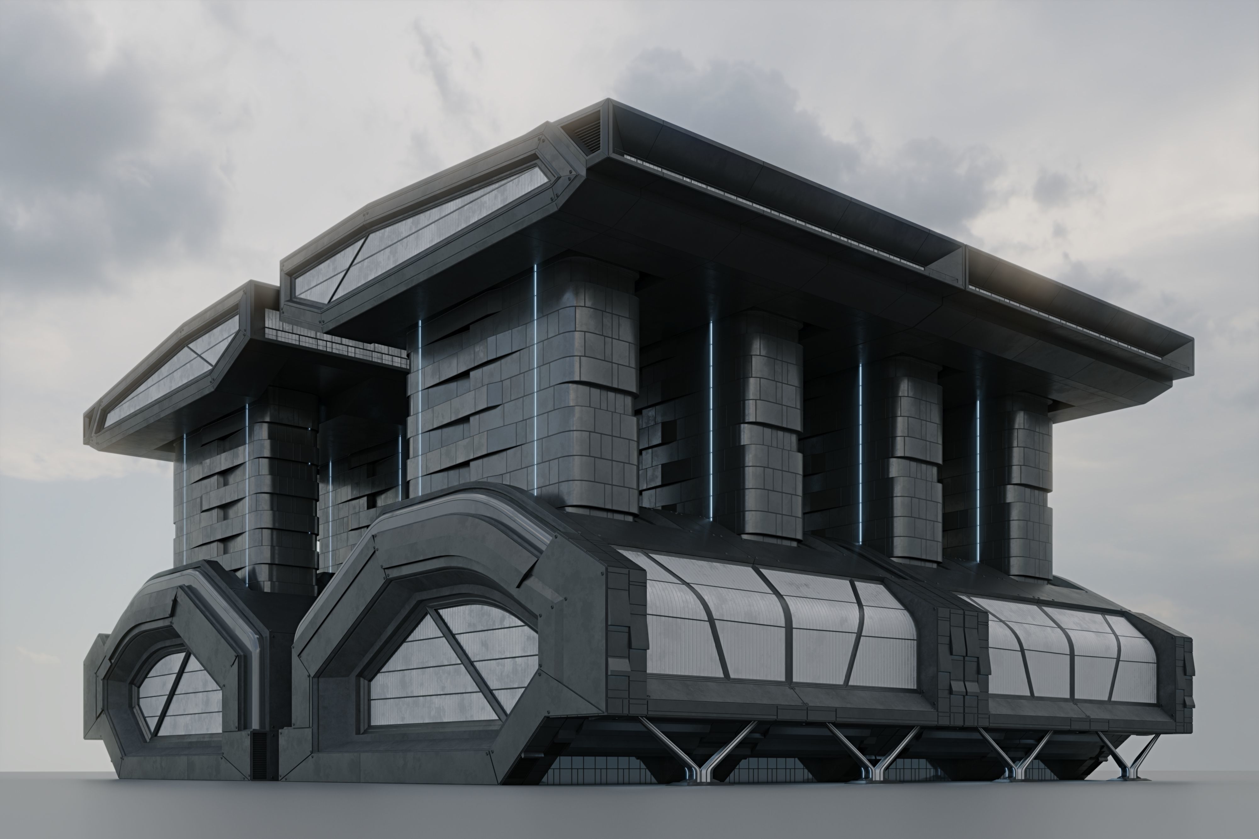 Modular futuristic sci-fi building  3D model_2